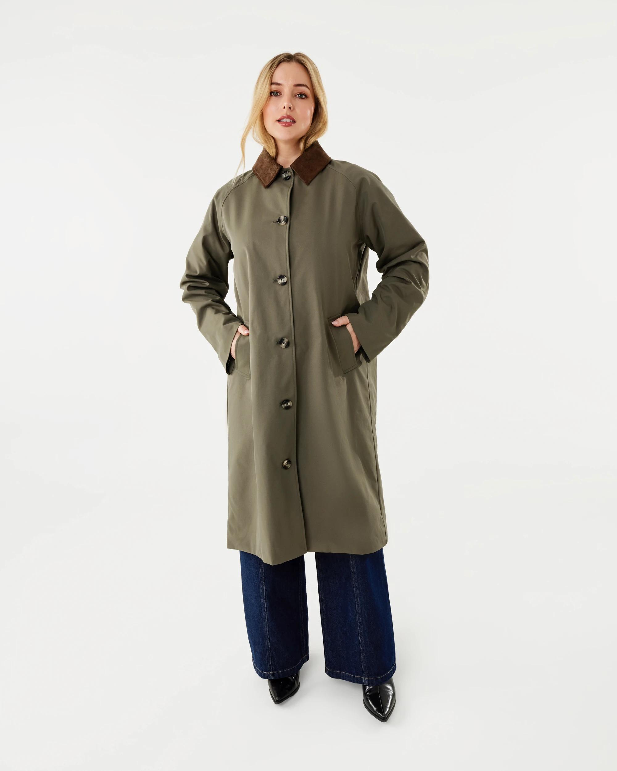 1 Contrast Check Trench Coat Deep Olive, 1 of 8