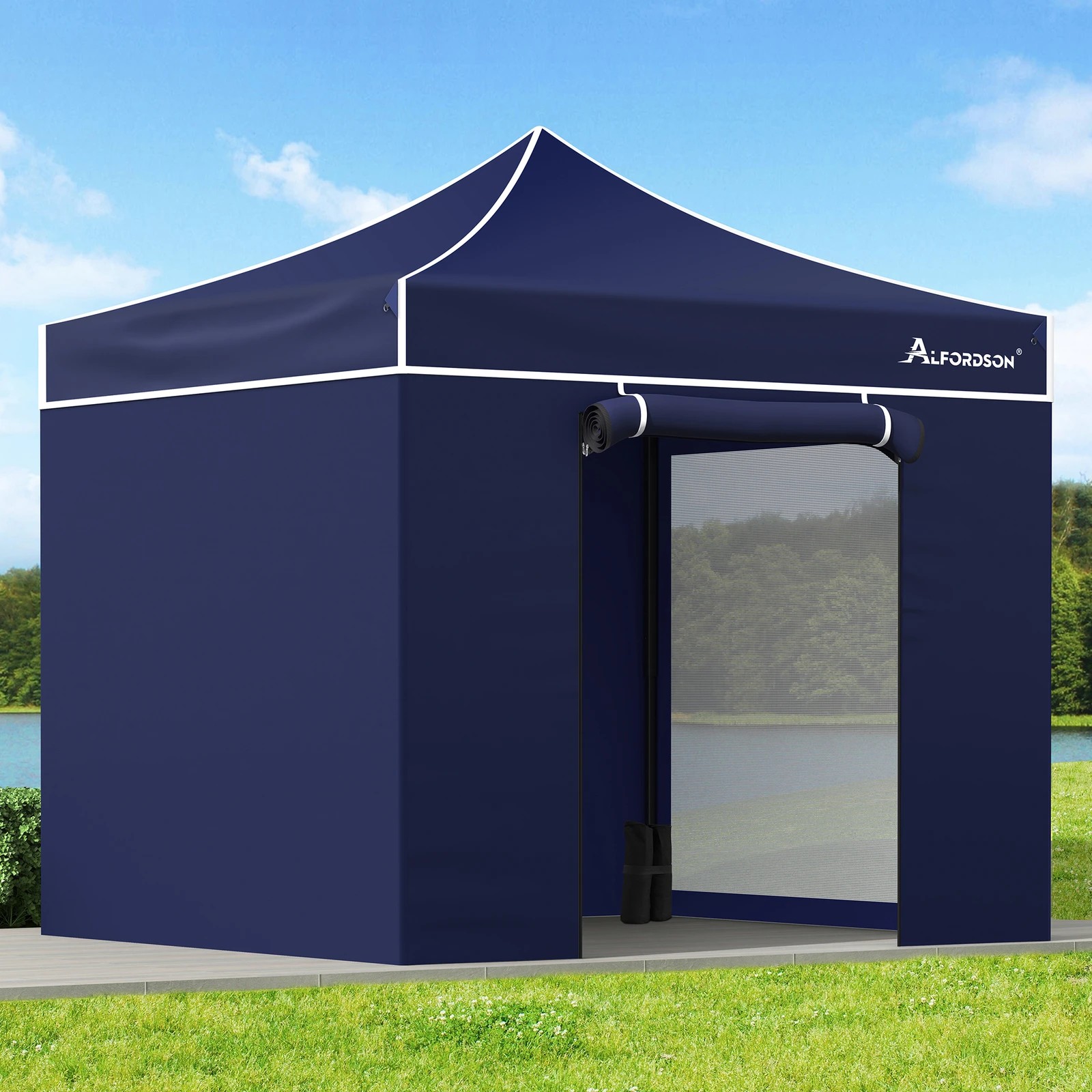 2 Alfordson Gazebo 3x3m Pop Up Marquee 600D Oxford Folding Camping Tent - Blue, 2 of 10
