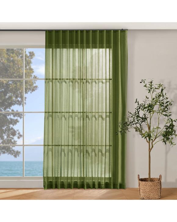 Cadence & Co. Kirra Sheer S-Fold Curtain 320x280cm - Fits 180cm Track - Olive