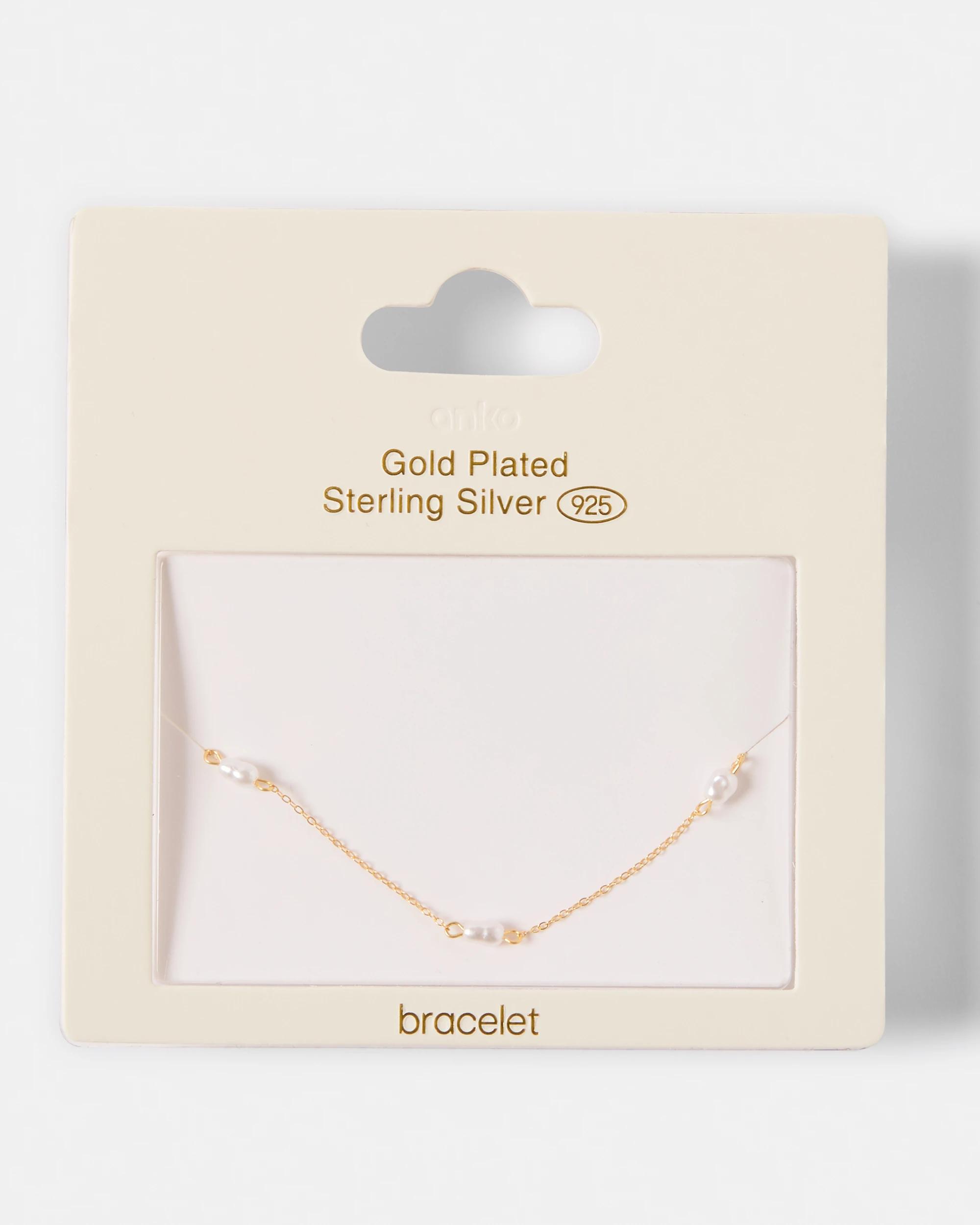 4 Gold Plated Sterling Silver 925 Faux Pearl Bracelet Gold, 4 of 4
