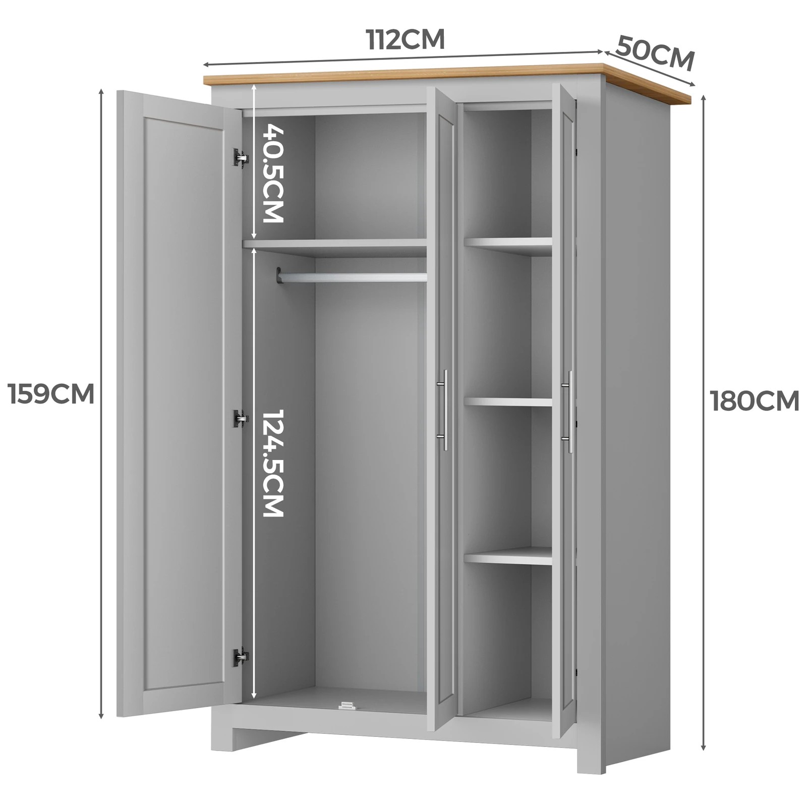 3 Alfordson Wardrobe Clothes Closet Storage Cabinet Organizer Shelf Hanging - Grey, 3 of 4