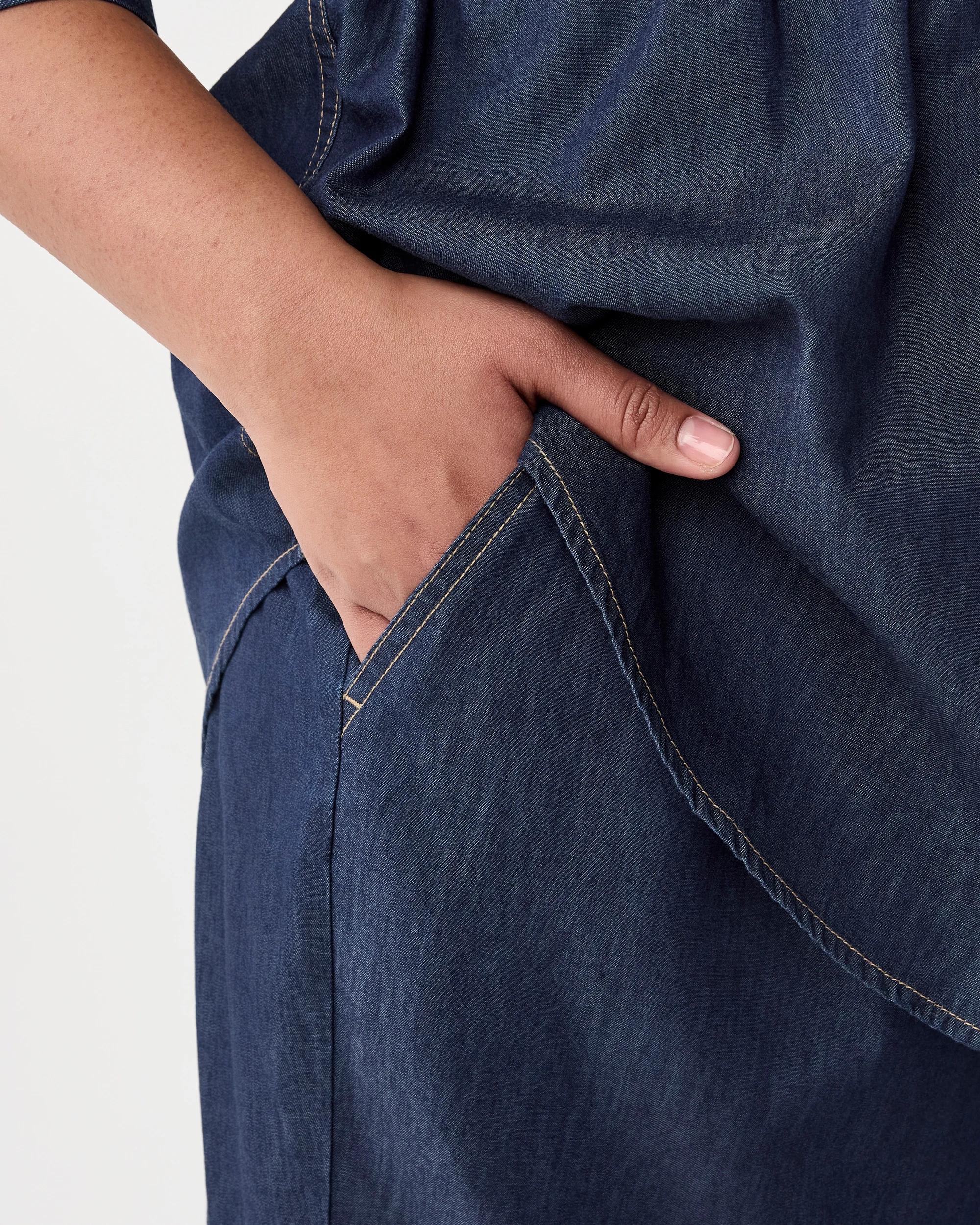 4 Curve Chambray Tie Waist Pants Dark Denim, 4 of 6