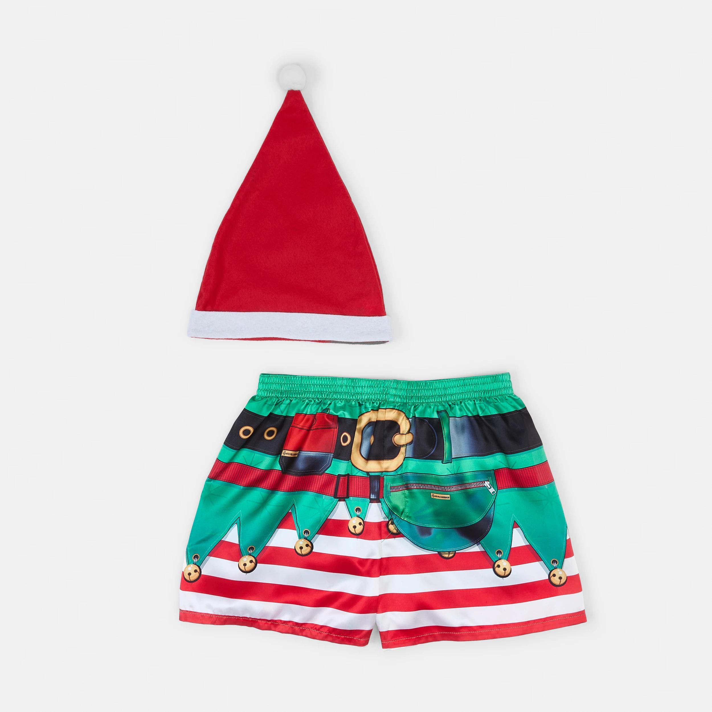 1 Printed Satin Boxers with Santa Hat Elf Suit26, 1 of 6