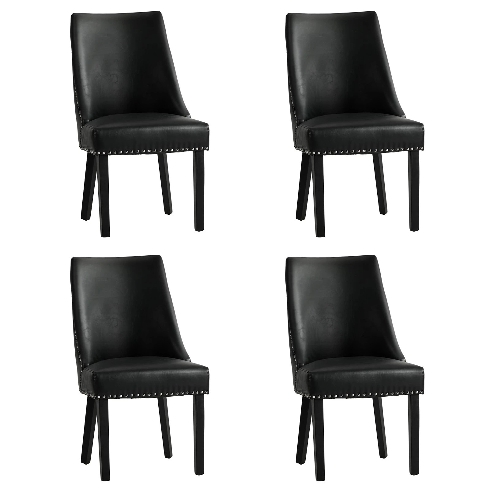 3 Oikiture 4PCs PU Leather Dining Chair Kitchen Padded Seat Winglet Design - Black, 3 of 9