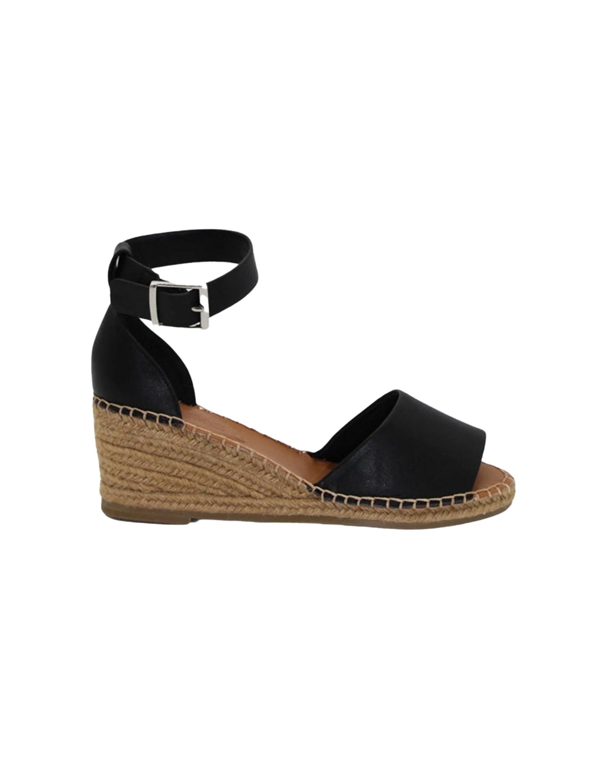 1 Human Shoes Helene Women's Leather Espadrille Wedge Sandal Tan BLACK, 1 of 4