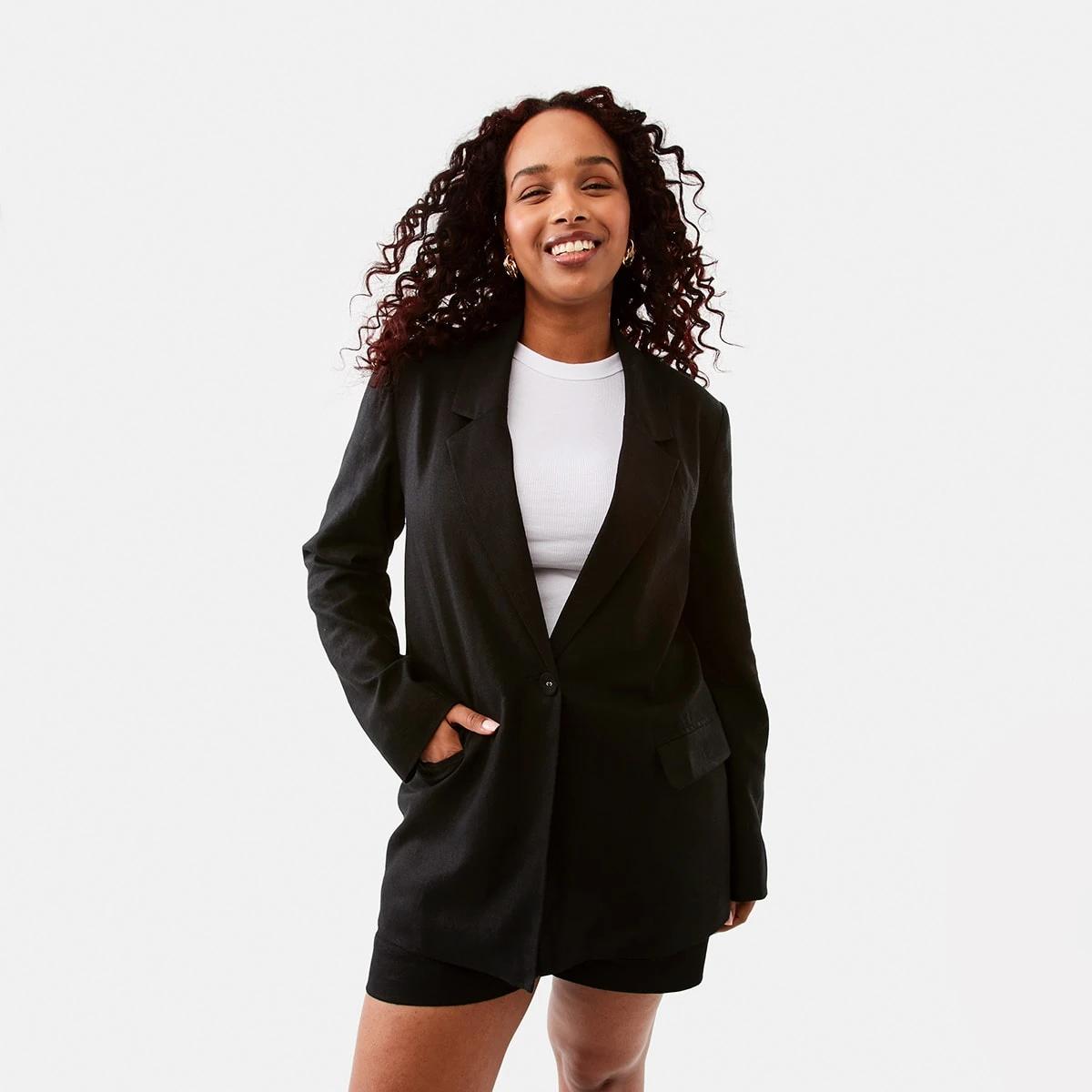 1 Linen Blend Blazer Black, 1 of 9