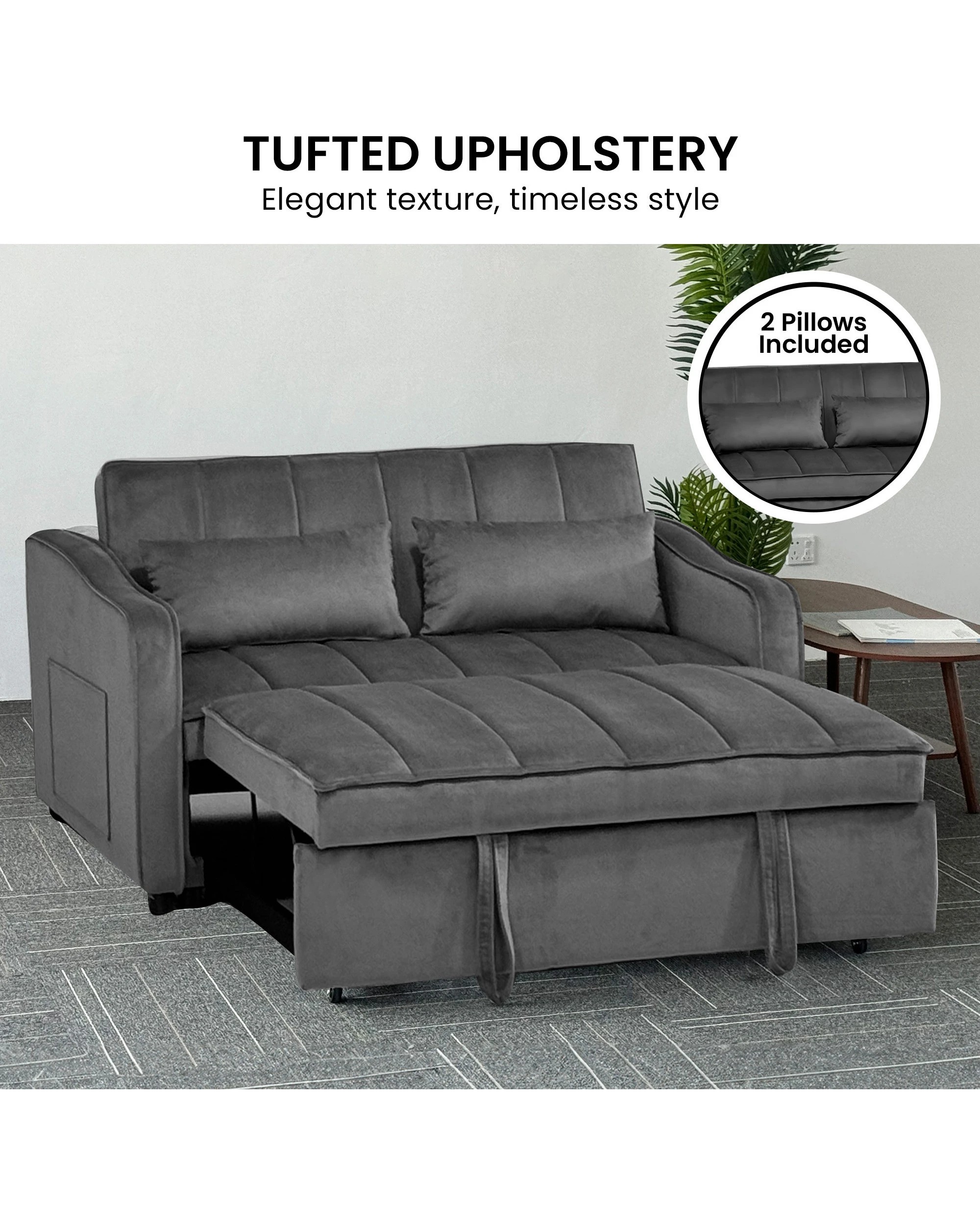 6 Sarantino Fenton Velvet 2-Seater Sofa Bed - Dark Grey, 6 of 9