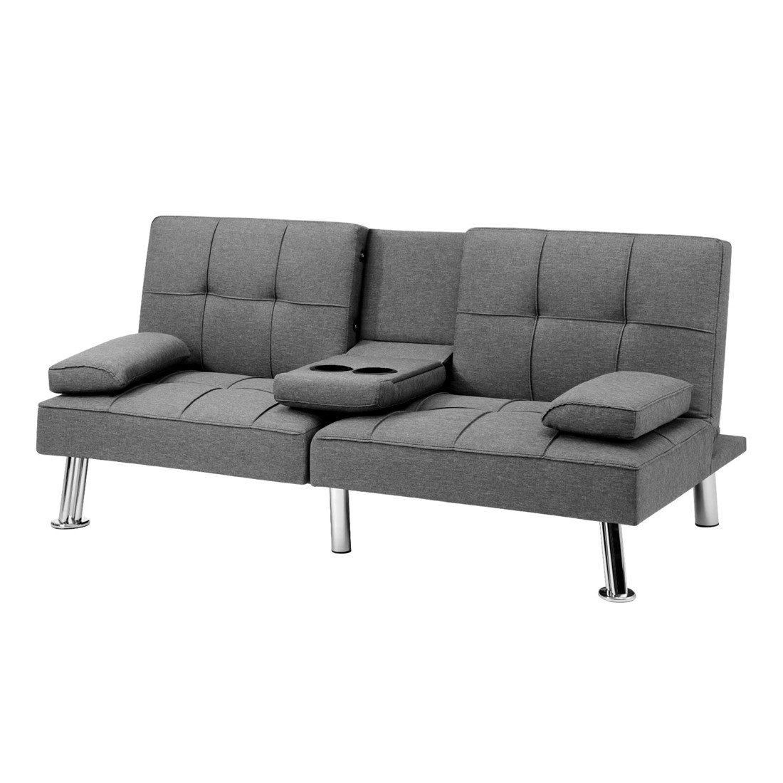 1 Oikiture Sofa Bed Lounge 3 Seater Futon Couch Beds Recliner Cup Holder Fabric
 - Grey, 1 of 10