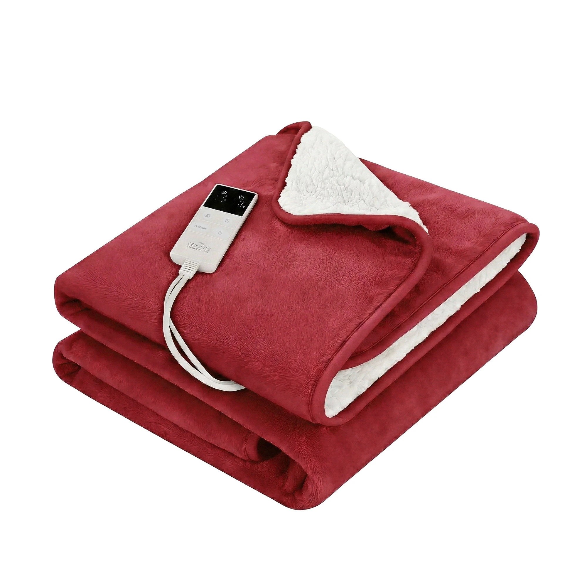 1 Giselle Electric Throw Rug Dual Side Fleece Flannel Heated Blanket - Burgundy, 1 of 2