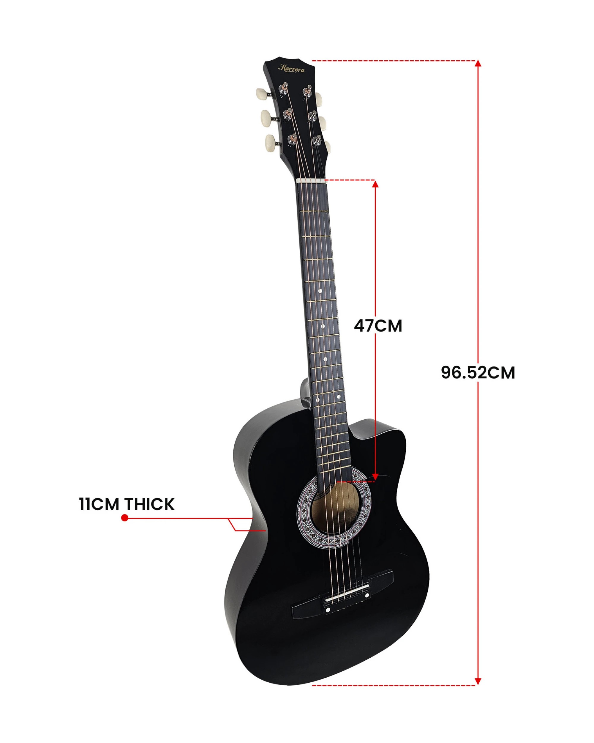 2 Karrera 38in Pro Cutaway Acoustic Guitar with Carry Bag - Black, 2 of 10