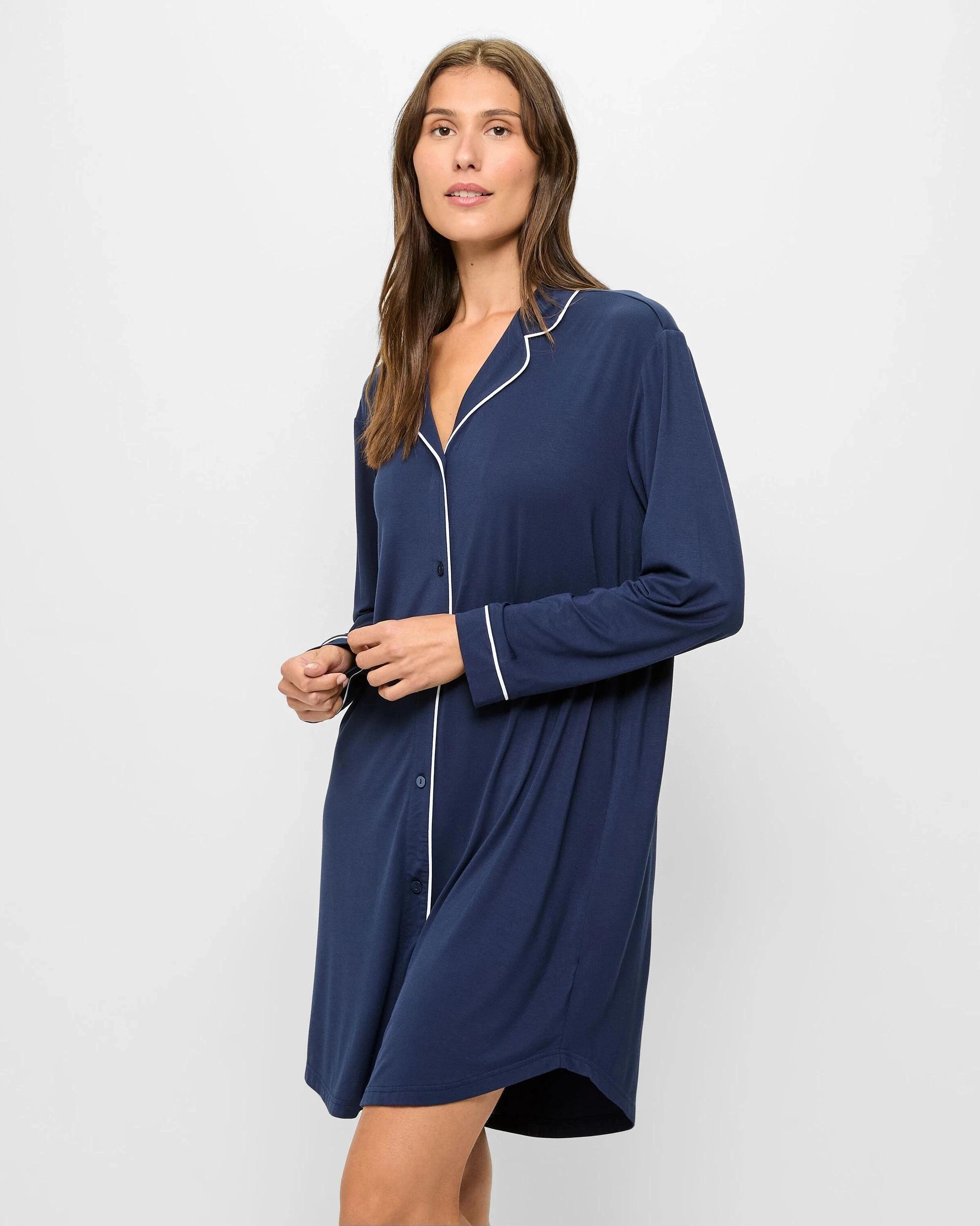 3 Target Woman Soft Comfort Bamboo Long Sleeve Nightie NAVY BLUE, 3 of 5