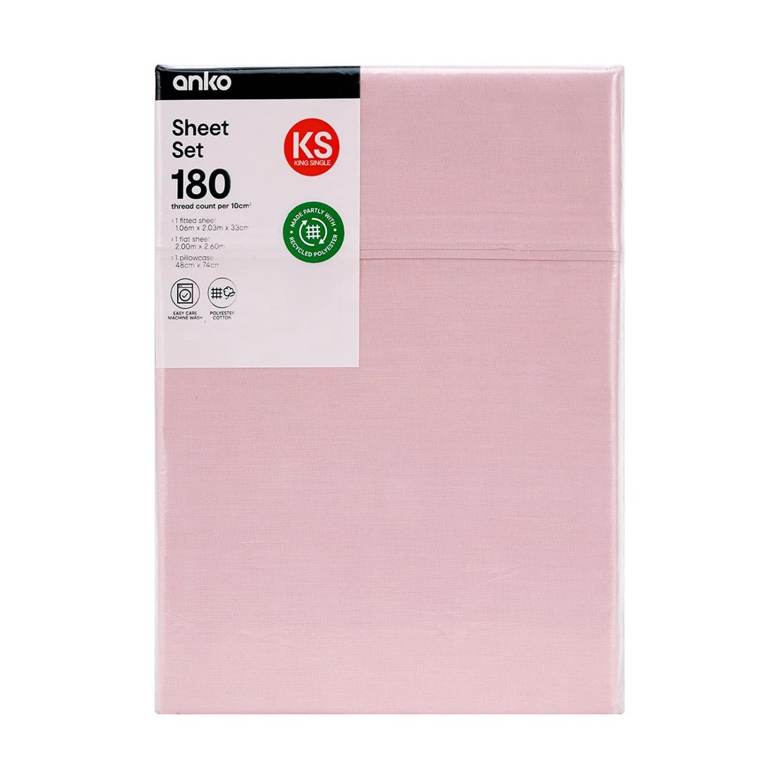 7 180 Thread Count Sheet Set - King Single Bed, Pink, 7 of 7