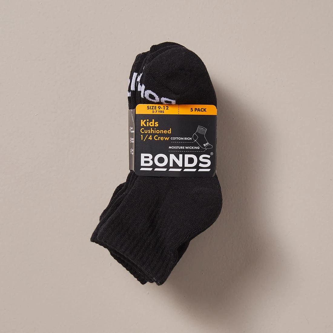 2 Bonds Kids Cushioned 1/4 Crew Socks - 5 Pack BLACK, 2 of 2