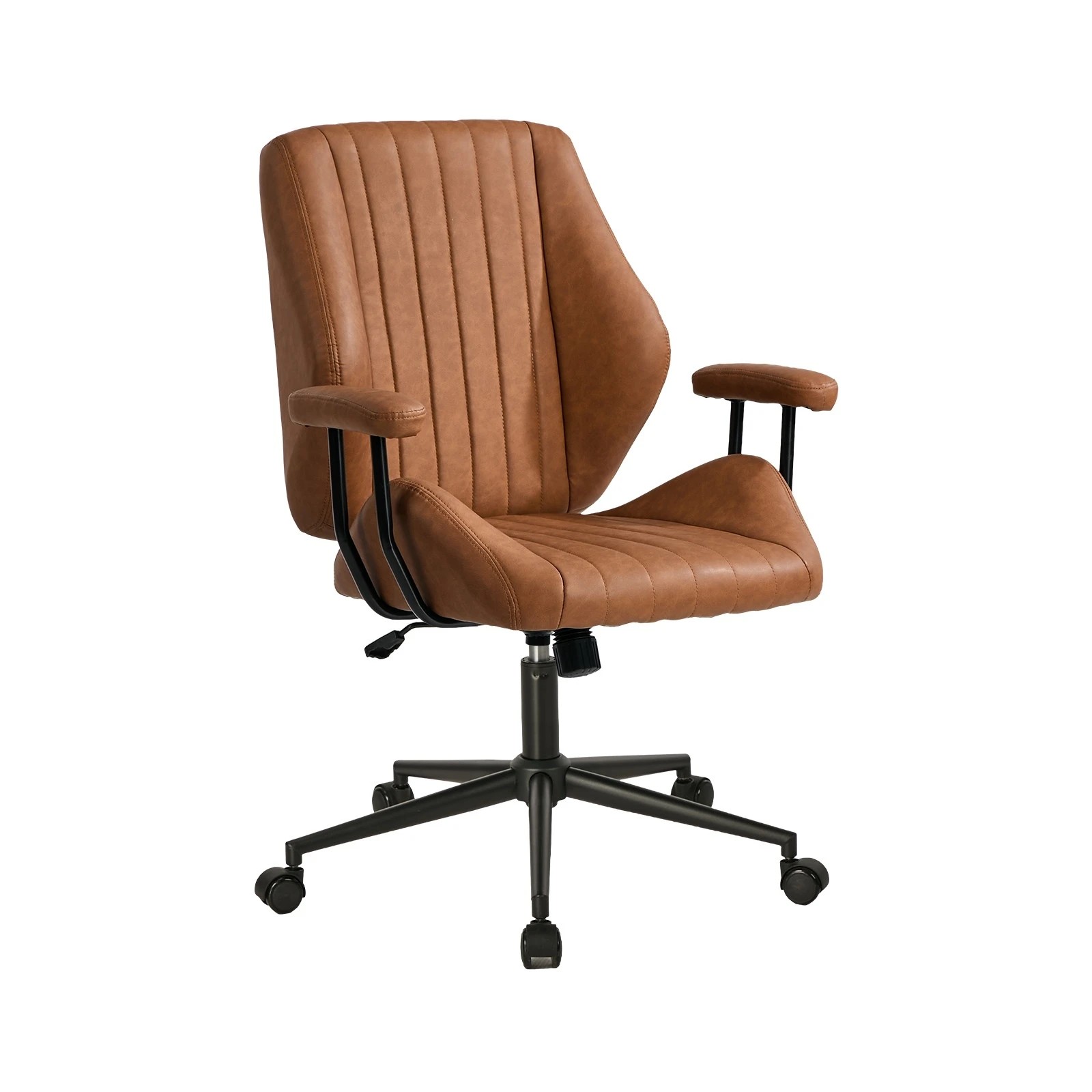 1 Oikiture Office Chair Mid Back Swivel Gaming Desk Chair with Padded Arms - Brown, 1 of 5