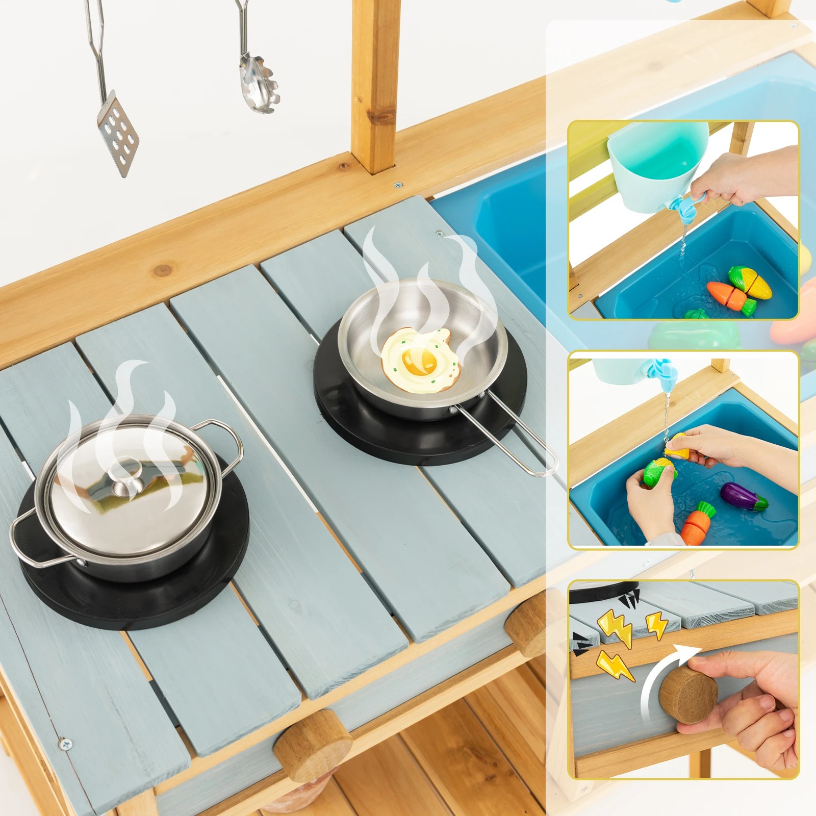 4 Costway Wooden Kitchen Playset Outdoor Pretend Play Mud Kitchen, 4 of 6
