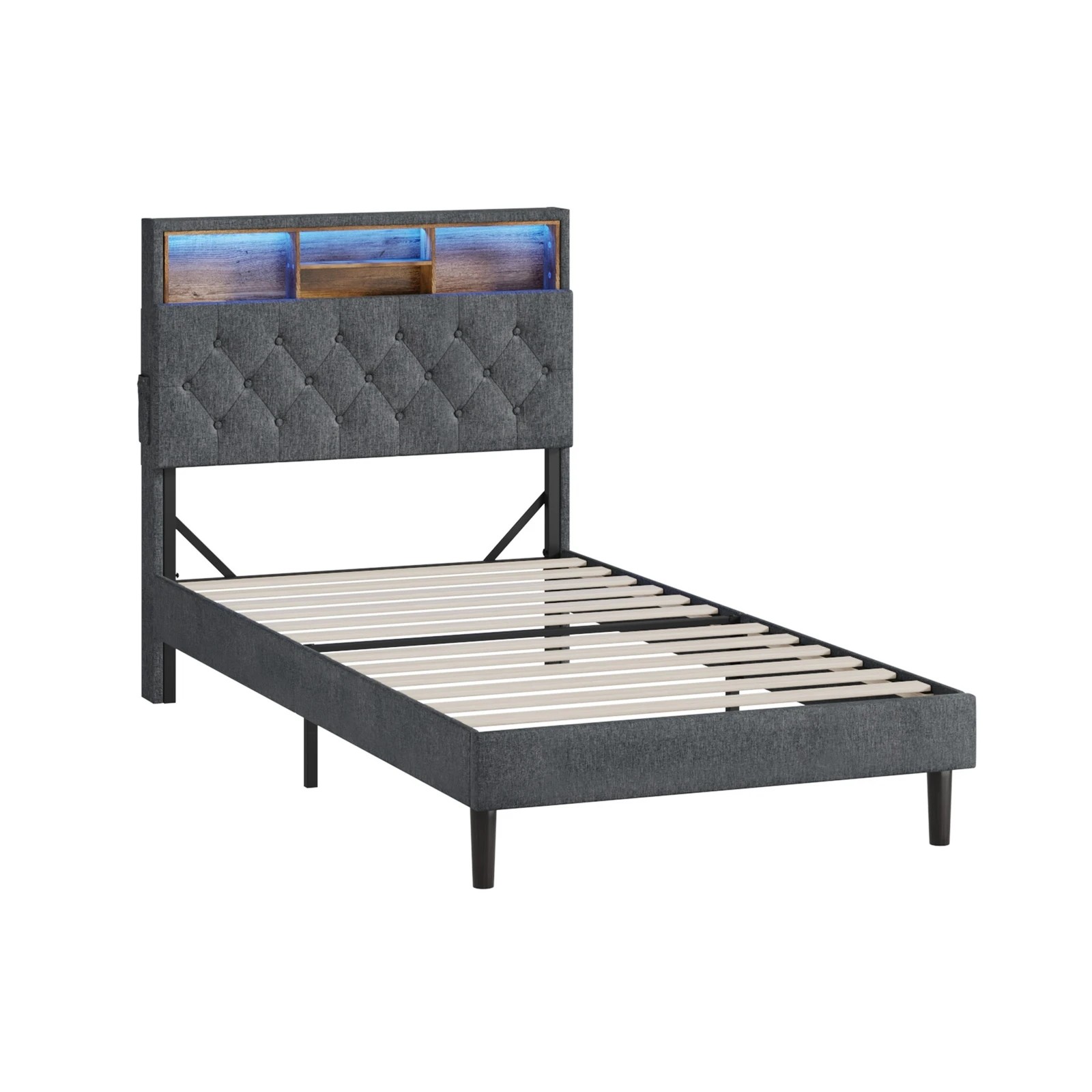 9 Oikiture King Single Bed With Led Storage Bedhead Bed Frame
 - Grey, 9 of 10