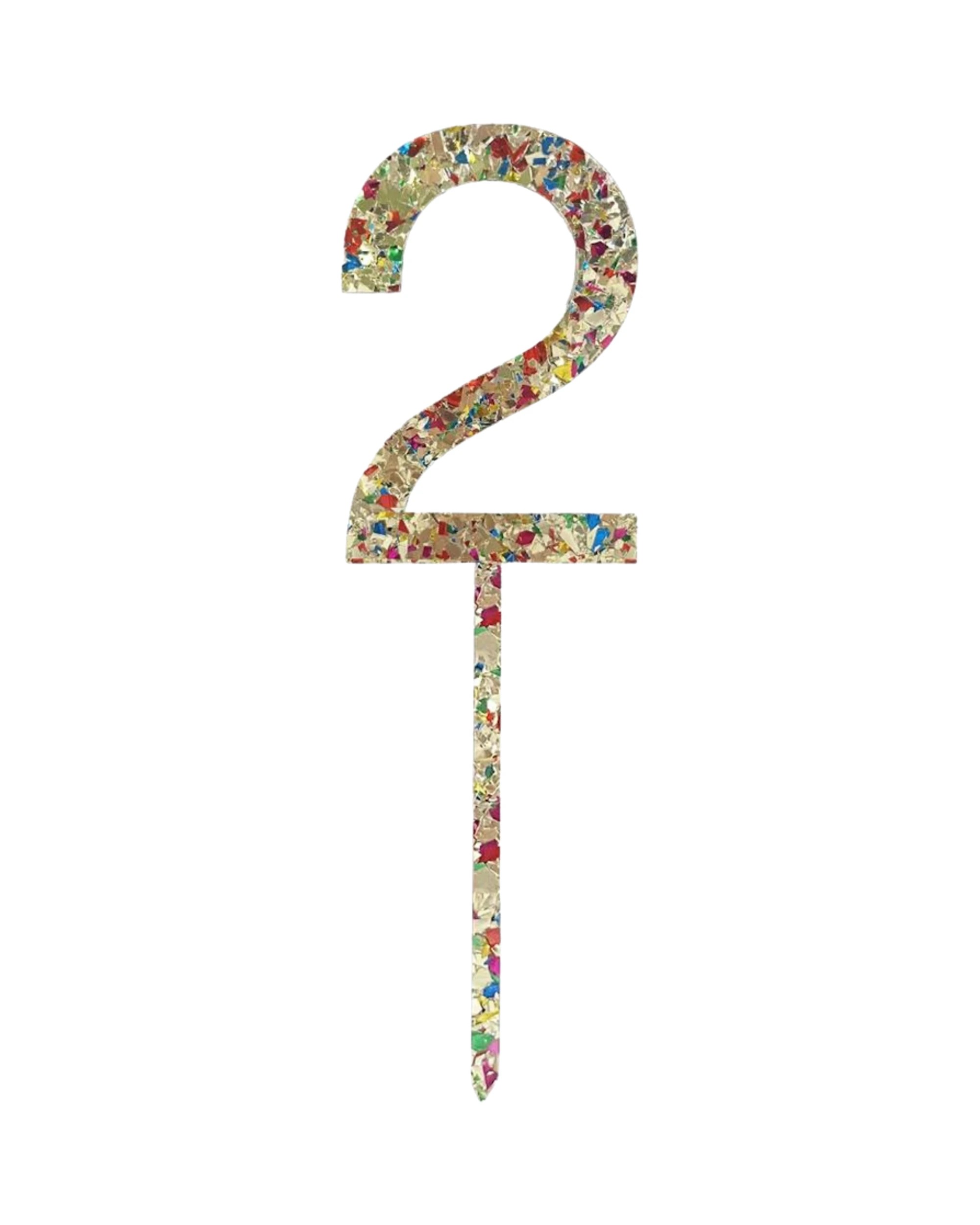 1 Party Maker Rainbow Glitter Acrylic Number 2 Cake Topper - Gold, 1 of 3