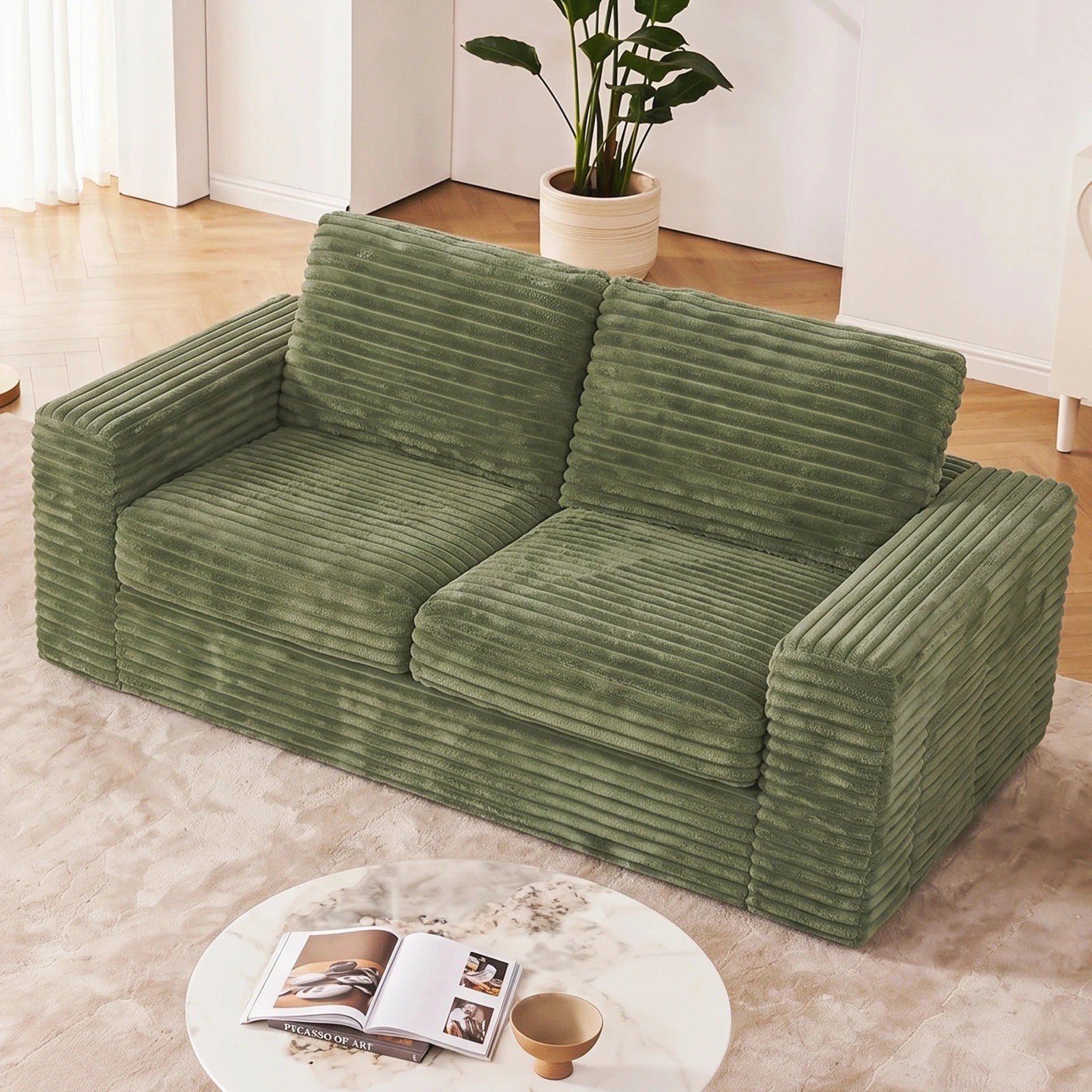 3 Advwin Loveseat Floor Sofa 162cm Wide-wale Corduroy Love Seat Couch - Green, 3 of 9