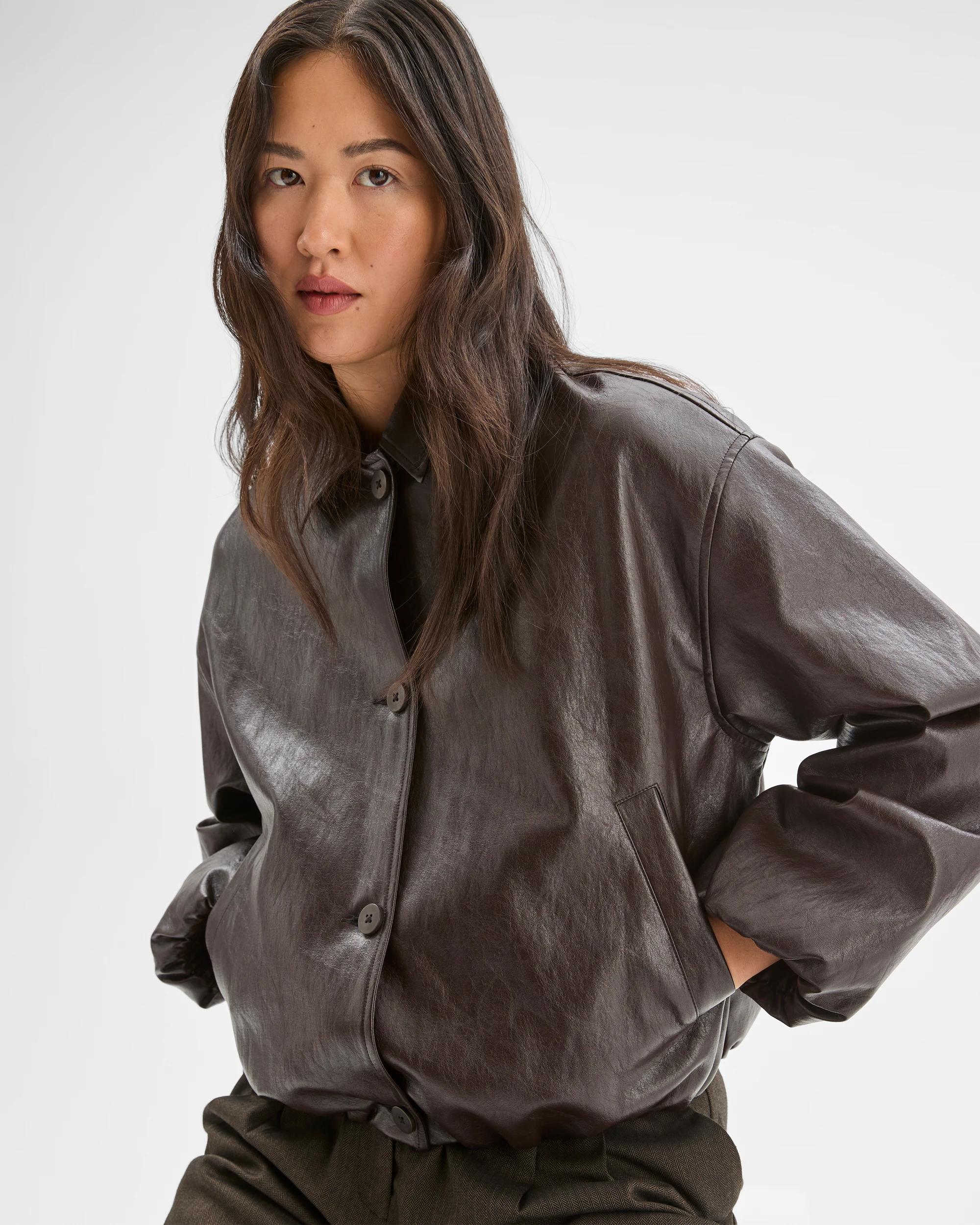 5 Preview PU Bubble Hem Bomber Jacket TRUFFLE, 5 of 10