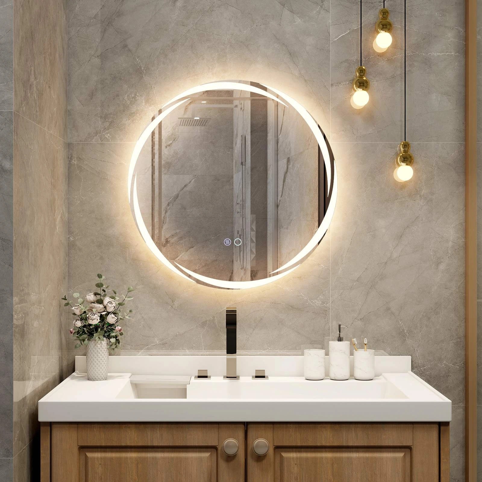 2 Costway Frameless 60cm Round LED Vanity Mirror Anti Fog Dimmable Lights Wall Mounted Mirror, 2 of 3