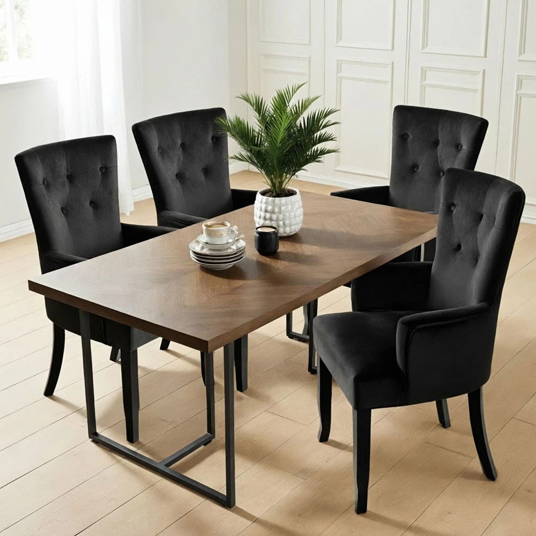 3 4x Artiss Dining Chairs Velvet French Provincial Armchair - Black, 3 of 5