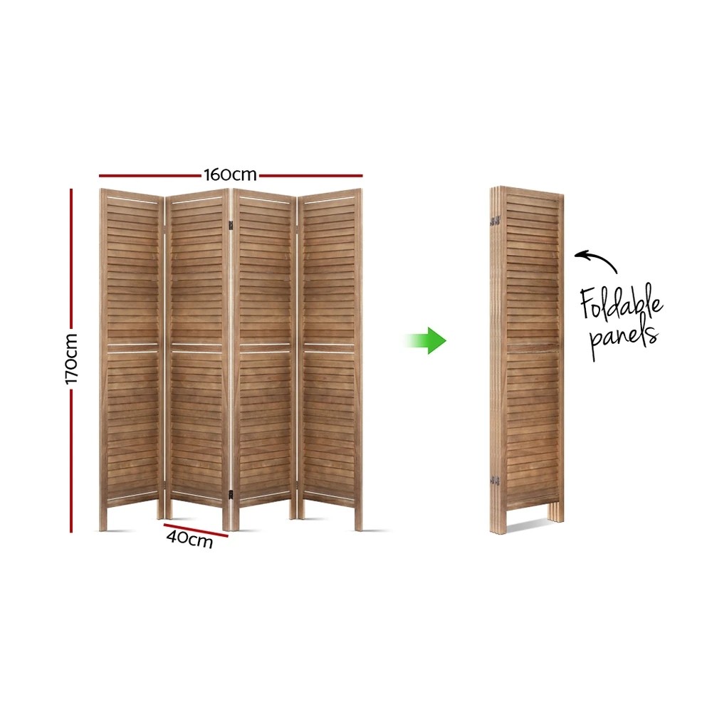 2 Artiss 4 Panel Room Divider Screen 160x170cm Louver - Brown, 2 of 8