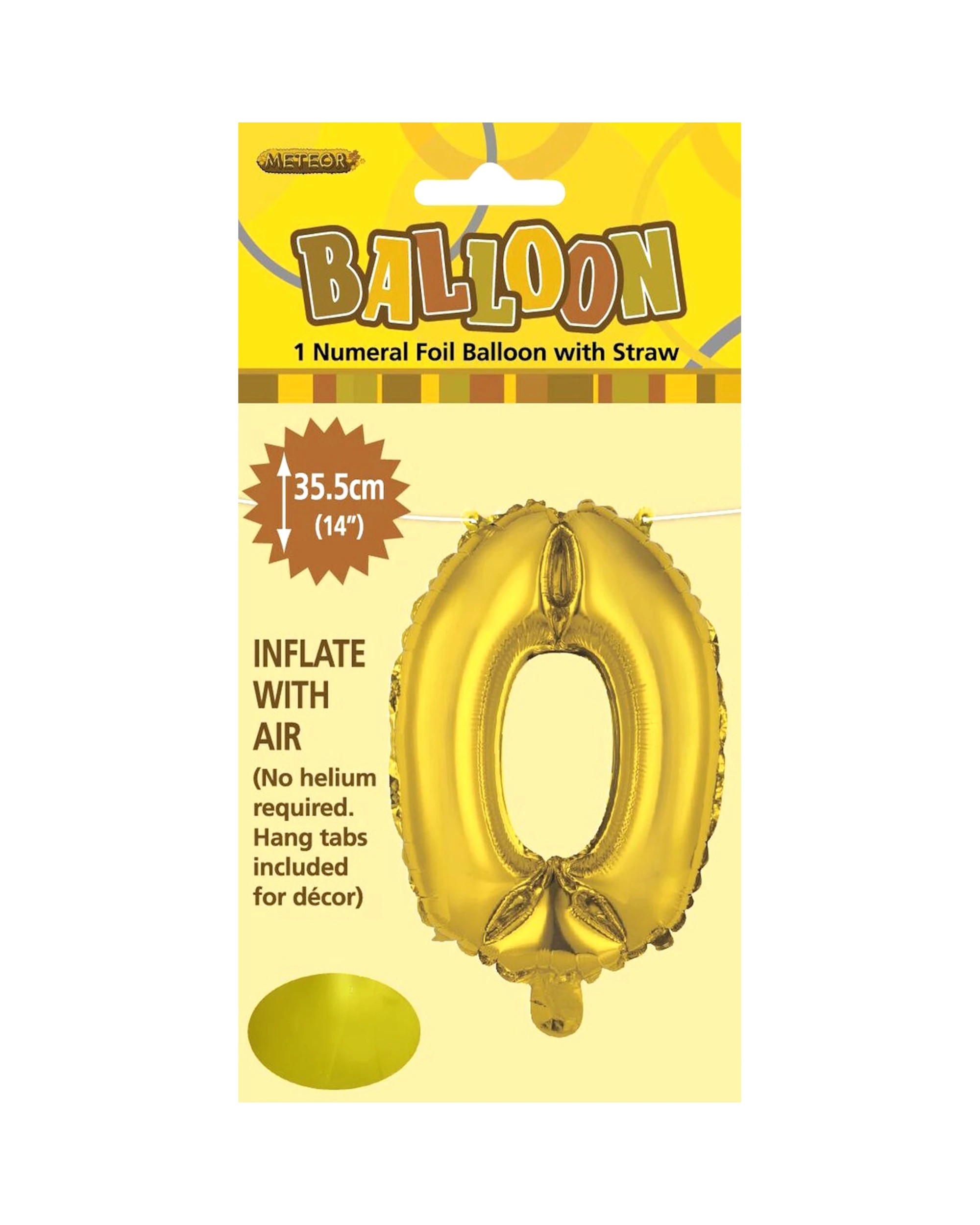 2 Meteor Number 0 Foil Air Fill Balloon 35.5cm - Gold, 2 of 2
