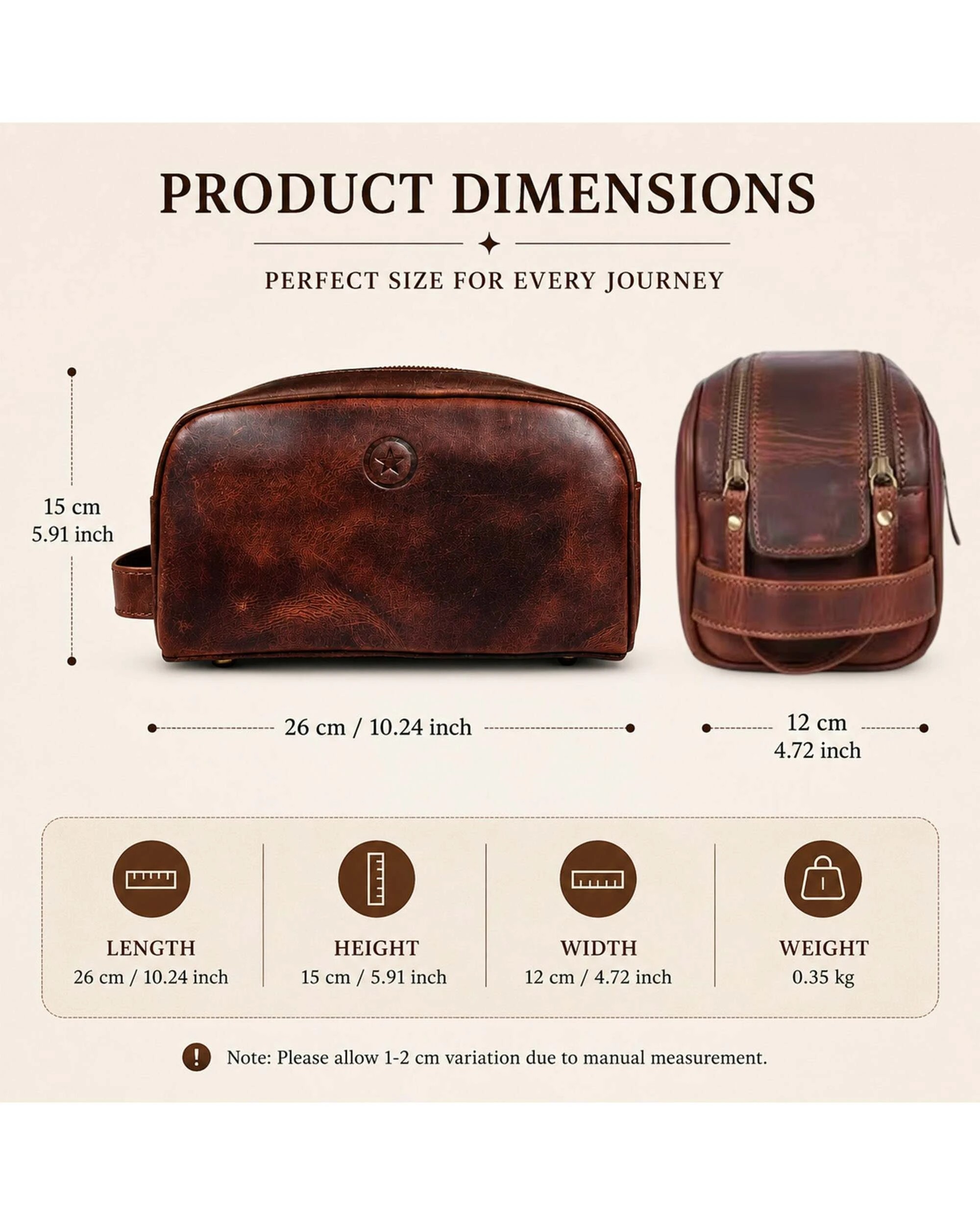 3 Aaron Leather Toiletry Bag for Men Leather Unisex Make-up Bag Travel Dopp Kit - Brown, 3 of 5