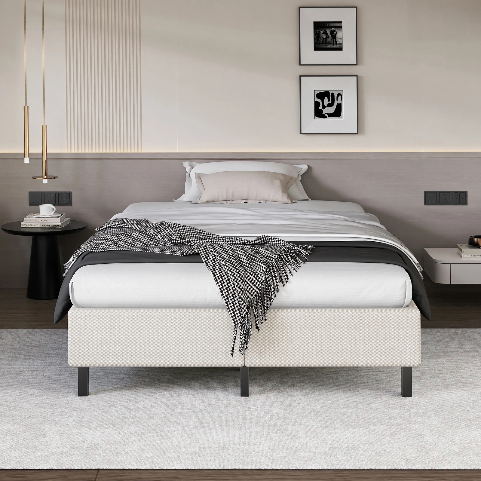 3 Alfordson Bed Frame King Single Mattress Base Foundation Beige Fabric Basel - Beige, 3 of 10