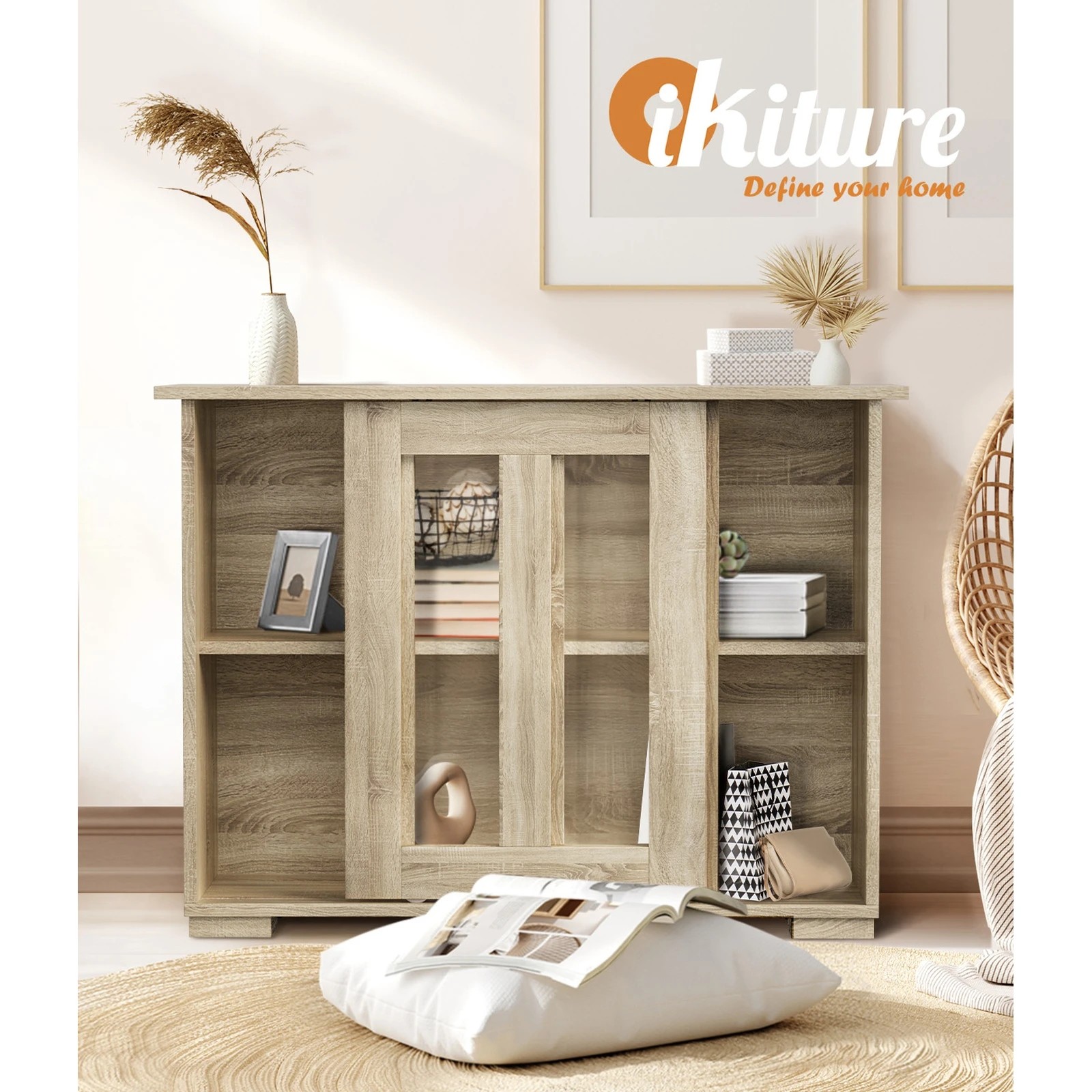 5 Oikiture Sideboard Buffet Cabinet Cupboard Glass Sliding Door
 - Natural, 5 of 10