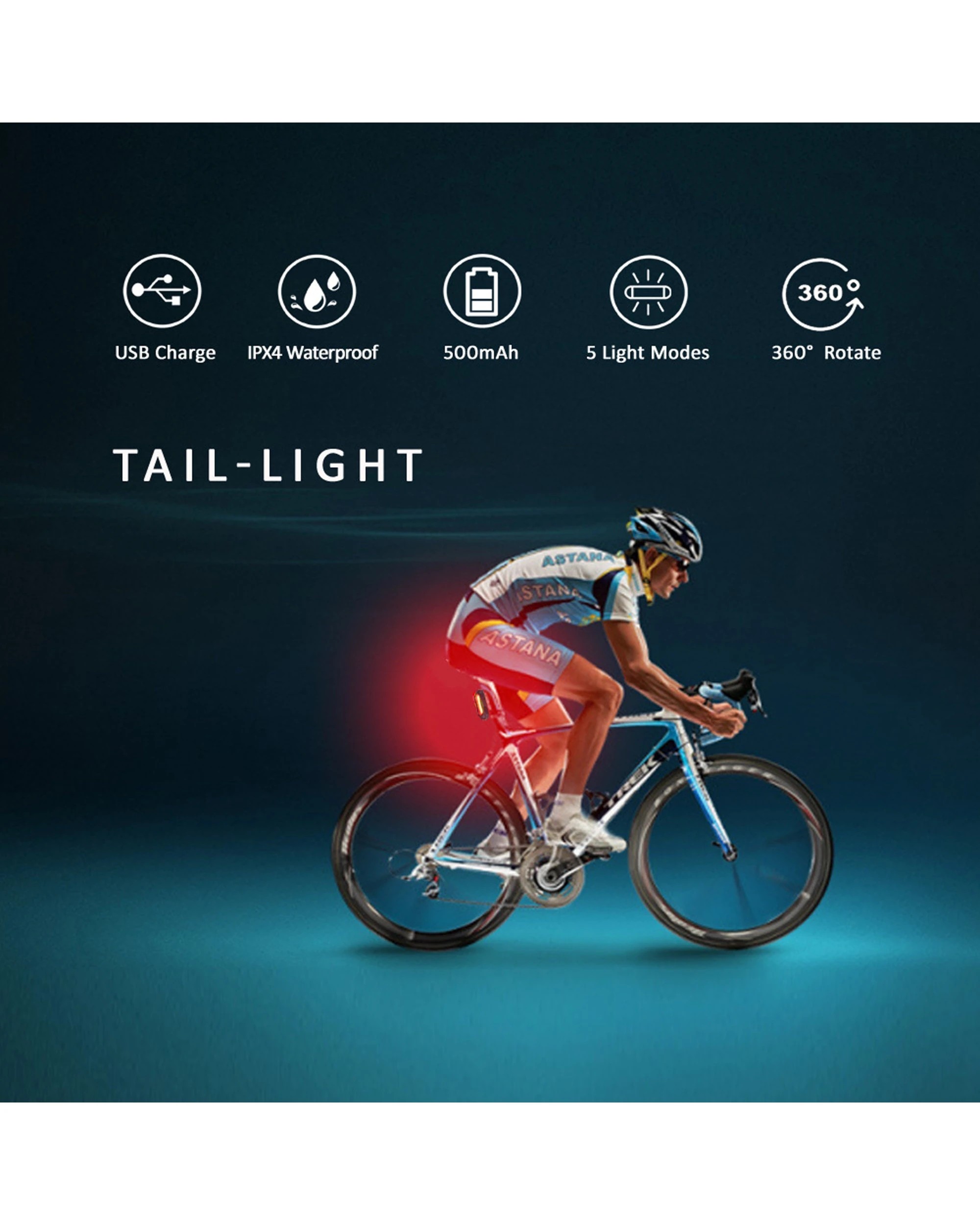 6 Sansai 9cm USB Rechargeable Bicycle Bike Tail Light with 5 Modes - Black, 6 of 6
