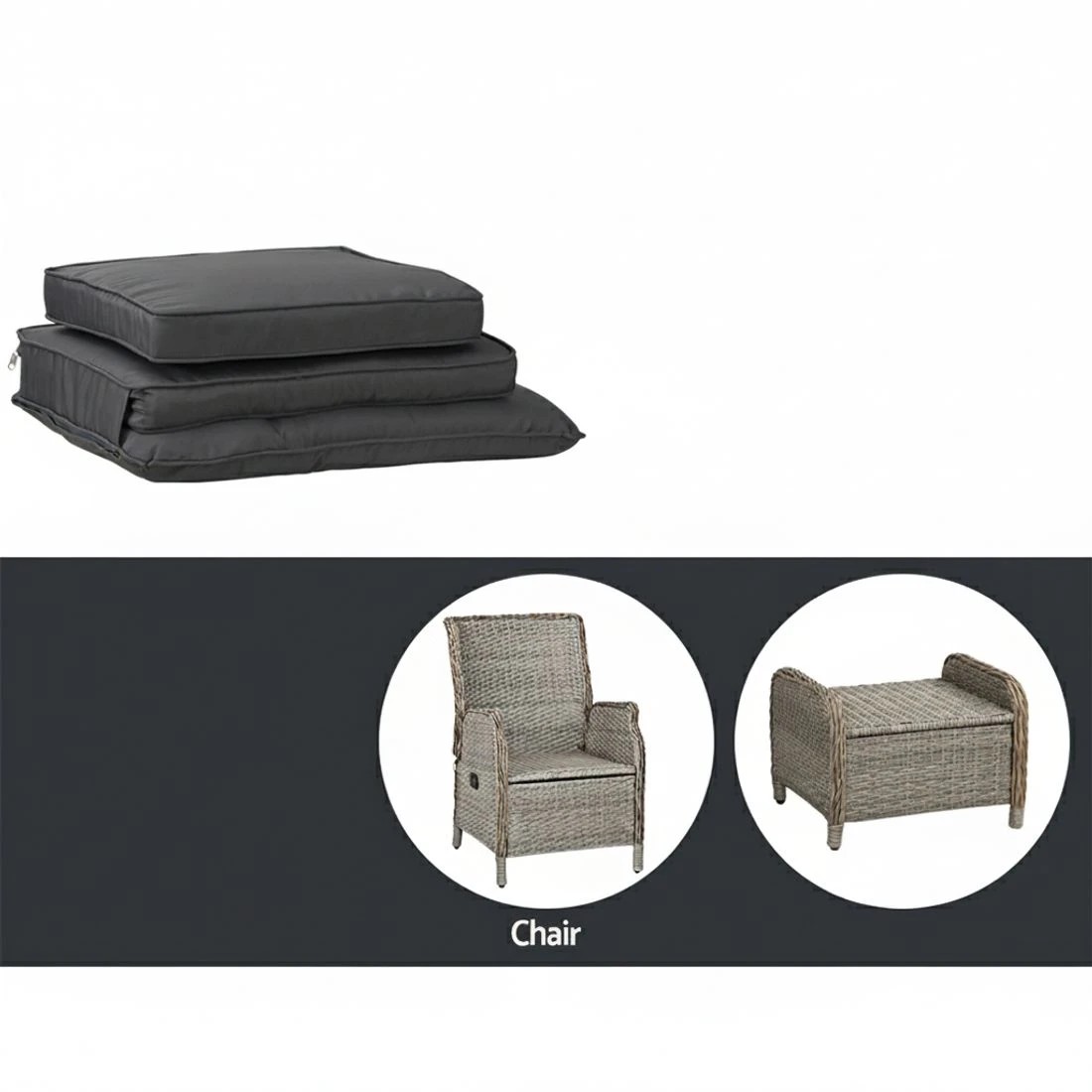 5 Gardeon 5PC Recliner Chairs Table Sun lounge Wicker Outdoor Furniture Adjustable - Grey, 5 of 5