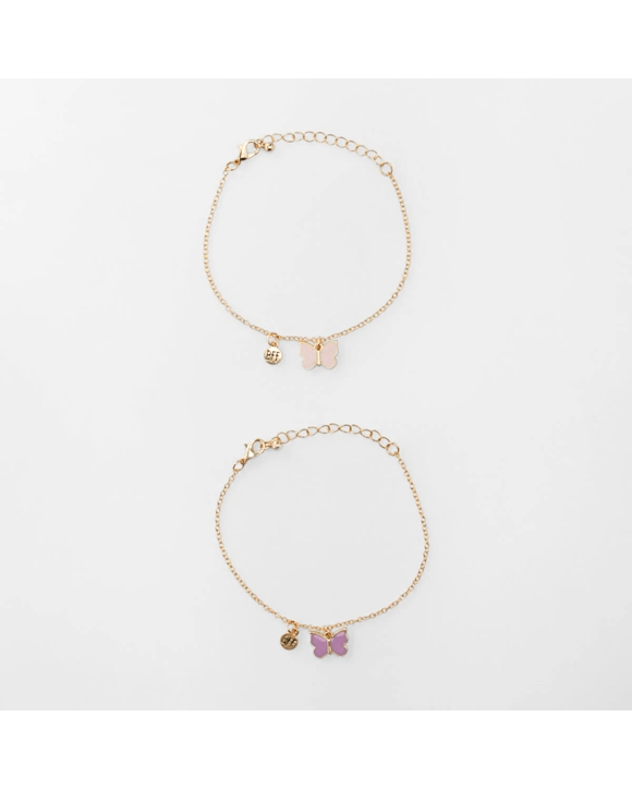 2 Pack BFF Butterfly Bracelets - Purple and Gold Tone
