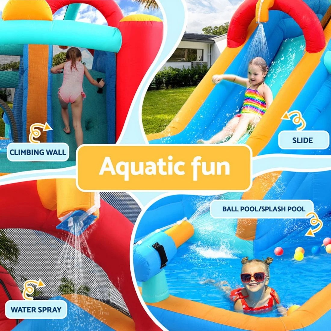 3 Kids Inflatable Water Slide Splash Pool Park Jumping Castle Bounce 615X322CM - Multi, 3 of 7