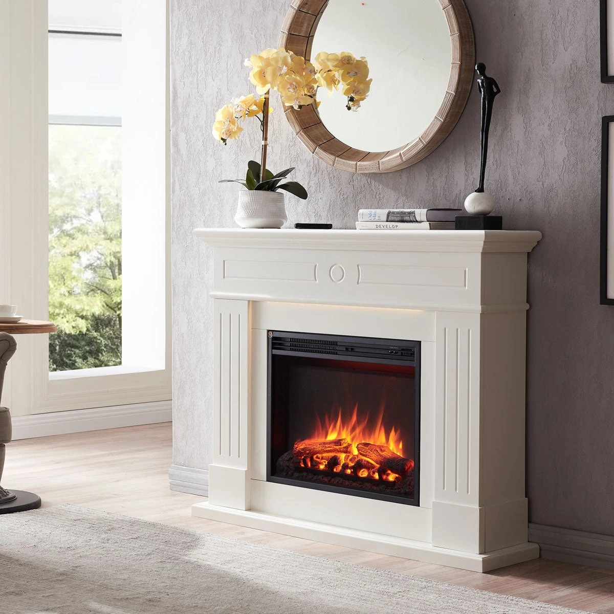 3 Moda Living Aura Electric Fireplace Heater White Mantel Suite - White, 3 of 8