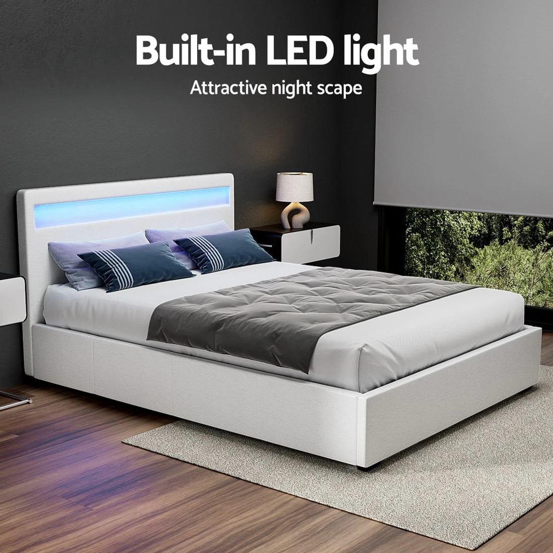 5 Artiss Bed Frame Queen Size LED Gas Lift  COLE - White, 5 of 10