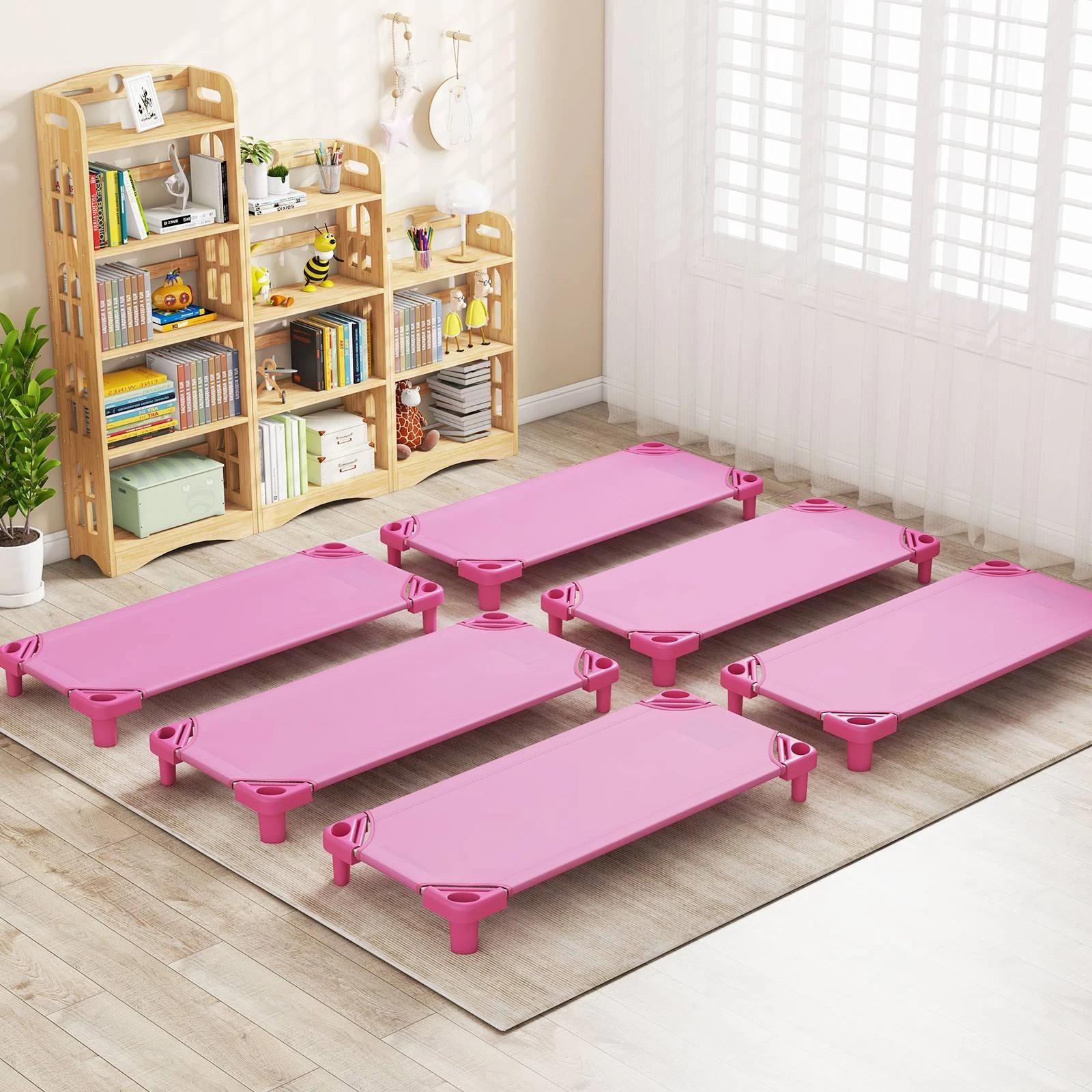 2 Costway 1.3m 6PCS Stackable Daycare Cot Kids Sleeping Bed, 2 of 2