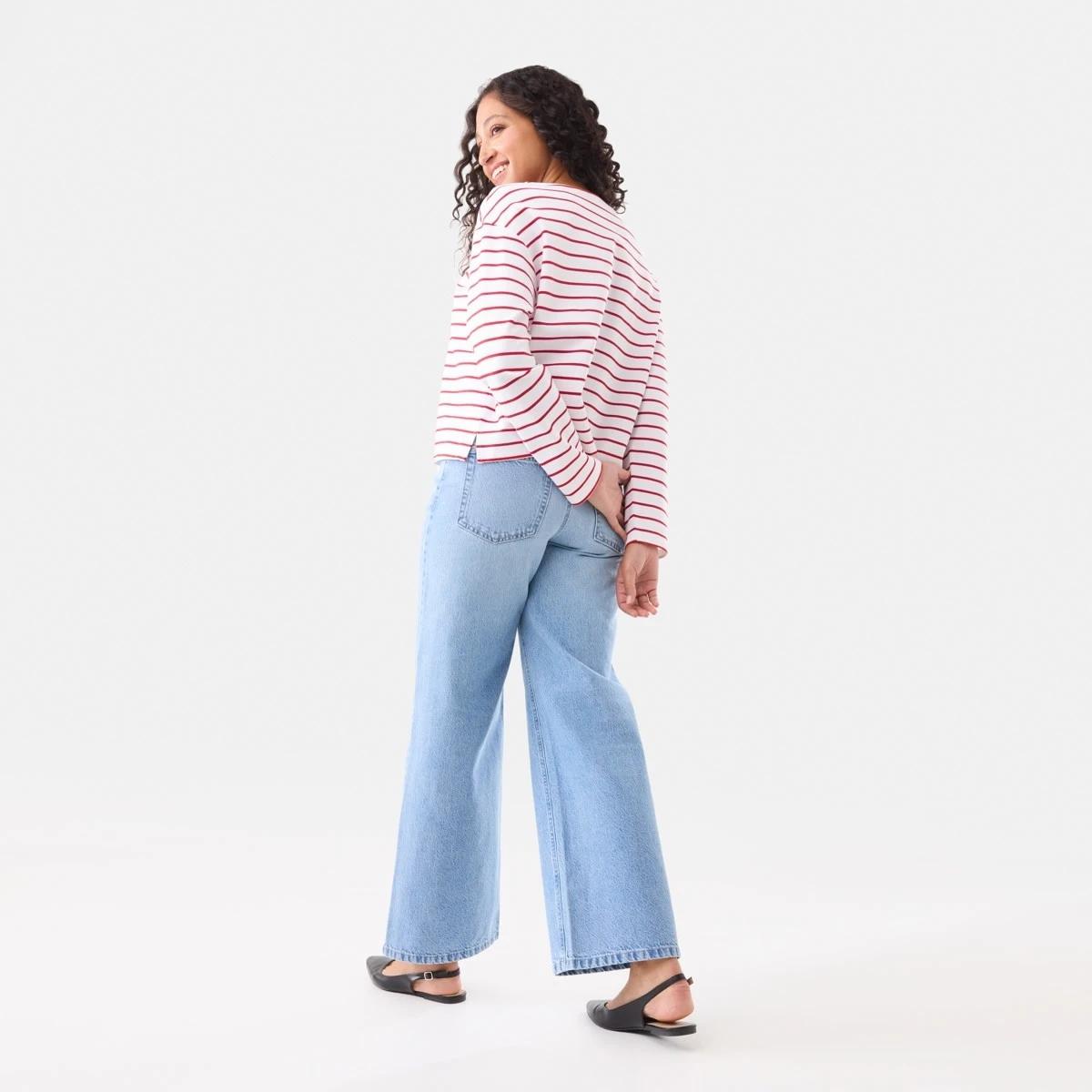 3 Wide Tie Waist Jeans Light Wash, 3 of 7