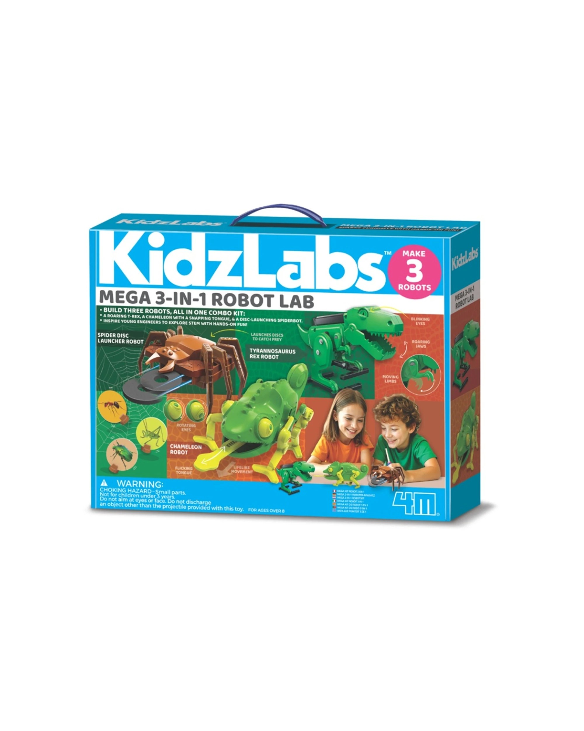 1 4M Kidzlabs Mega 3 In 1 Robot Lab Kit T-Rex Chameleon Spiderbot Building Toy, 1 of 3