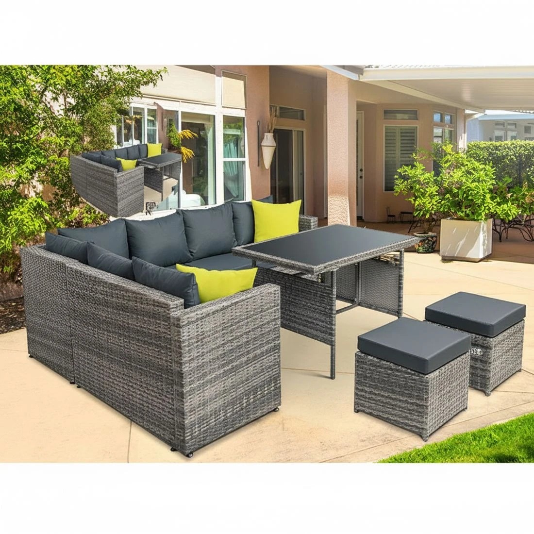 5 Gardeon Outdoor Dining Set Aluminum Table Chairs Wicker Setting Grey - Grey, 5 of 7