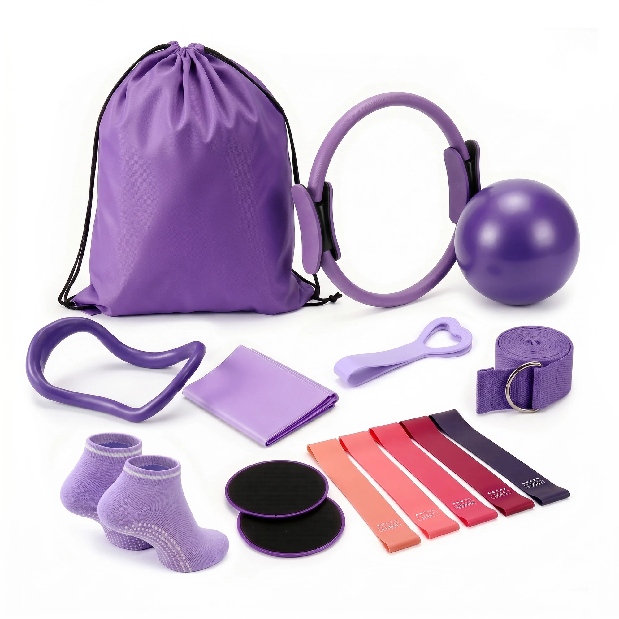 2 Everfit Pilates Ring Set 15Pcs Home Workout Fitness Equipment Yoga Ball Socks Starter Kit - Purple, 2 of 9
