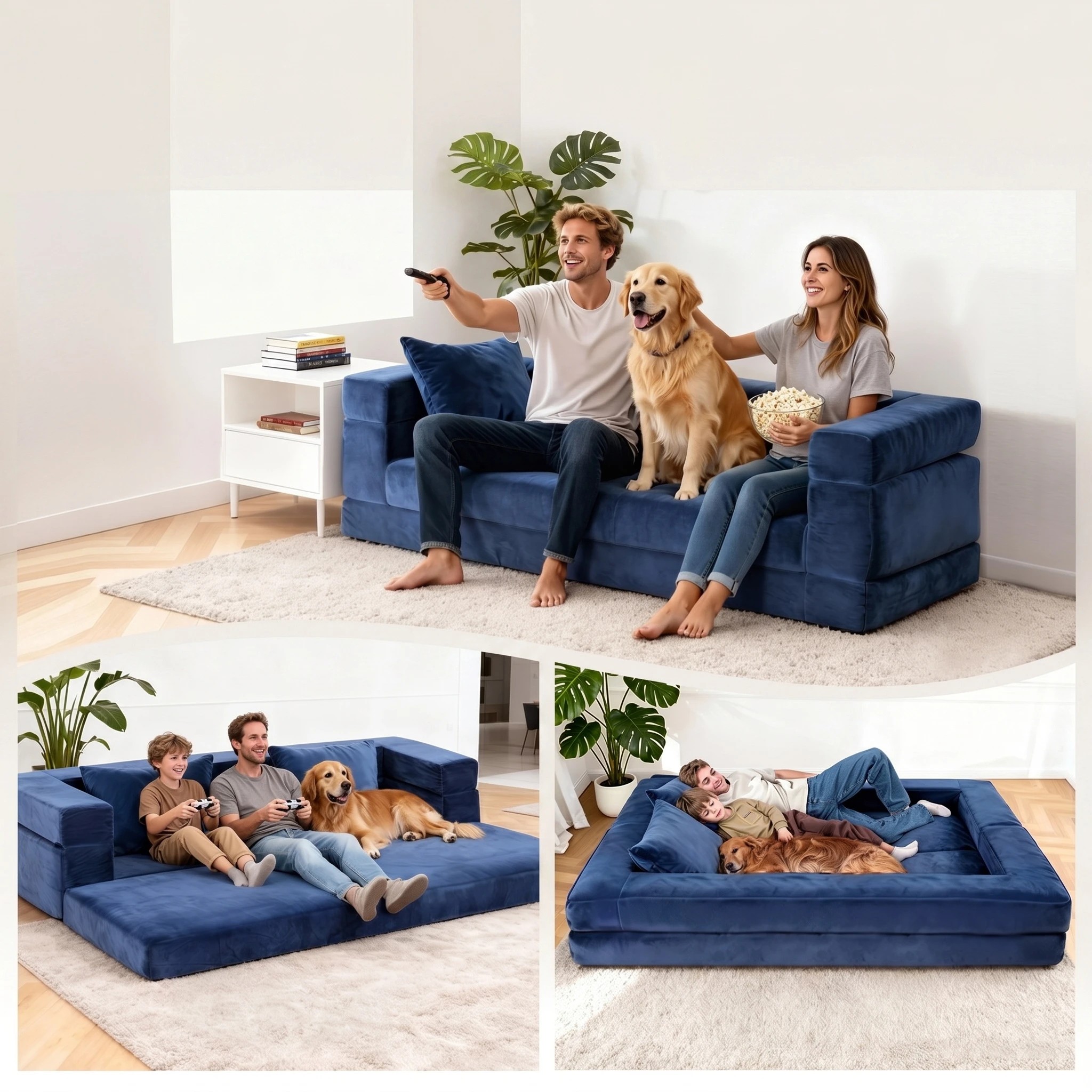 4 Artiss Convertible Folding Sofa Bed Pull Out Mattress Foldable Lounge Couch - Blue, 4 of 10