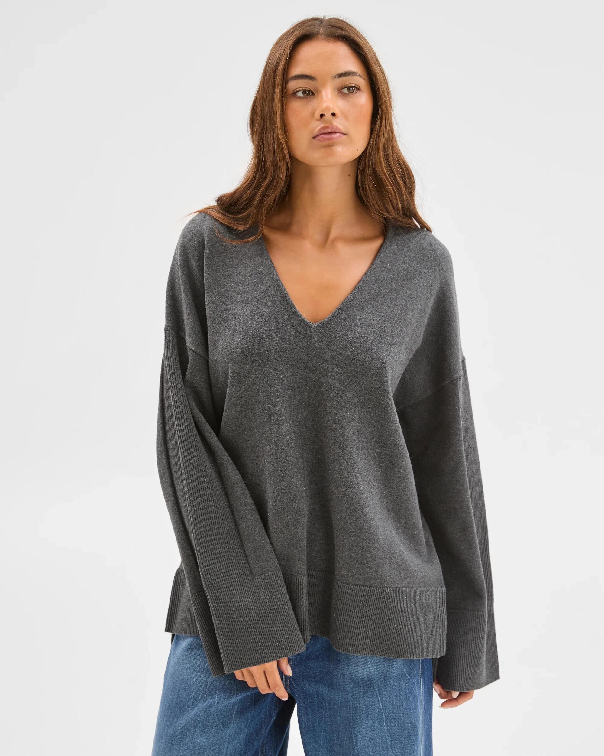 2 Lily Loves Australian Cotton Blend Longline Knit Top SHADOW MARLE, 2 of 6