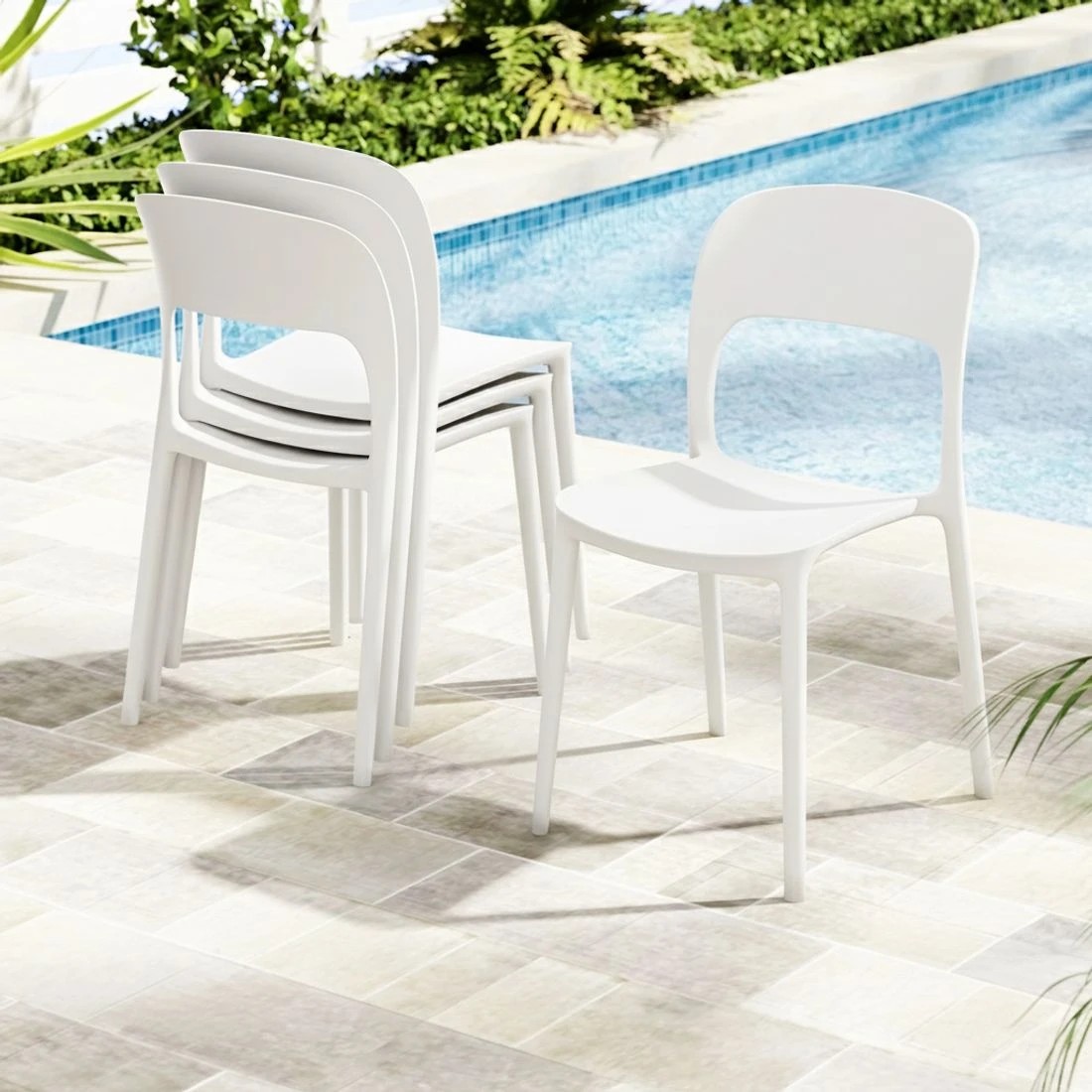 4 Gardeon 4PC Outdoor Dining Chairs Stackable PP Patio Chair Garden Furniture - White, 4 of 5