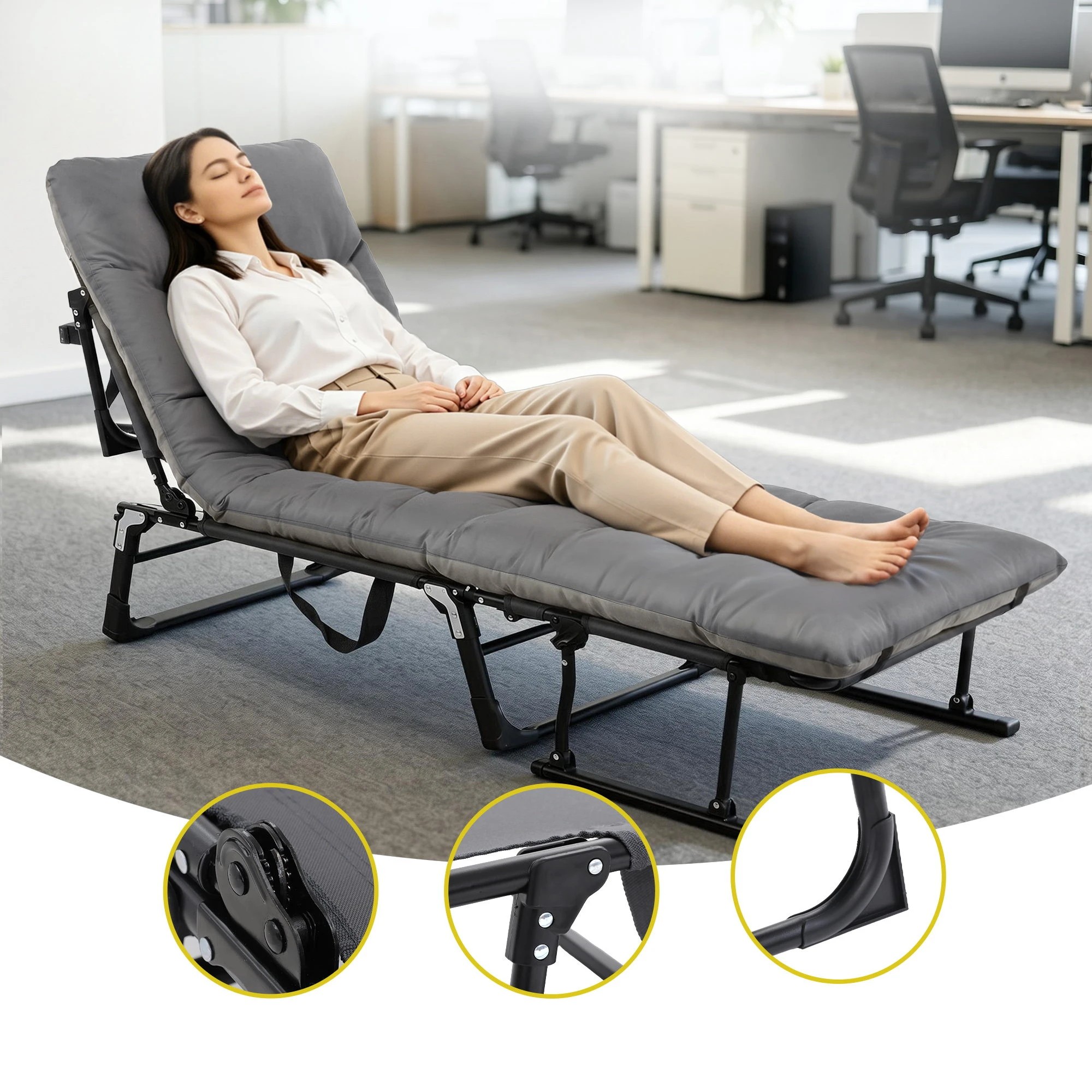 7 Gardeon 3-in-1 Sun Lounger Folding Camping Chair Adjustable Recliner Patio Furniture for Office Nap, Poolside - Grey, 7 of 8
