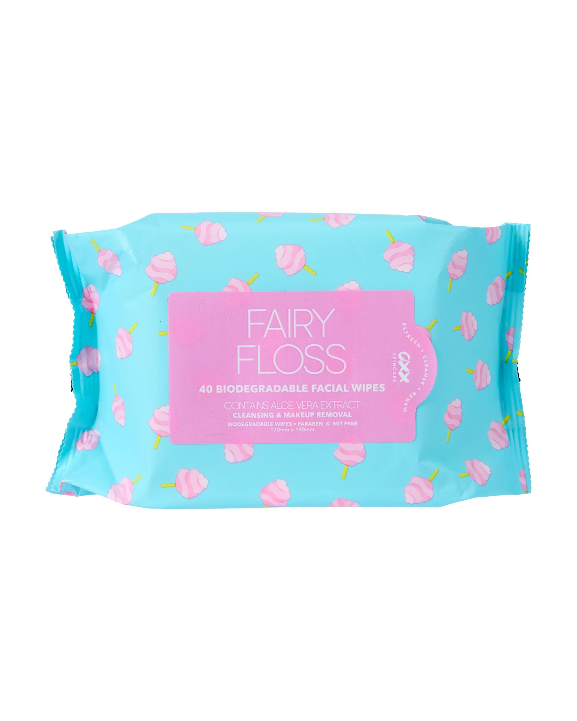 1 OXX Skincare 40 Pack Fairy Floss Biodegradable Facial Wipes - Aloe Vera, 1 of 3