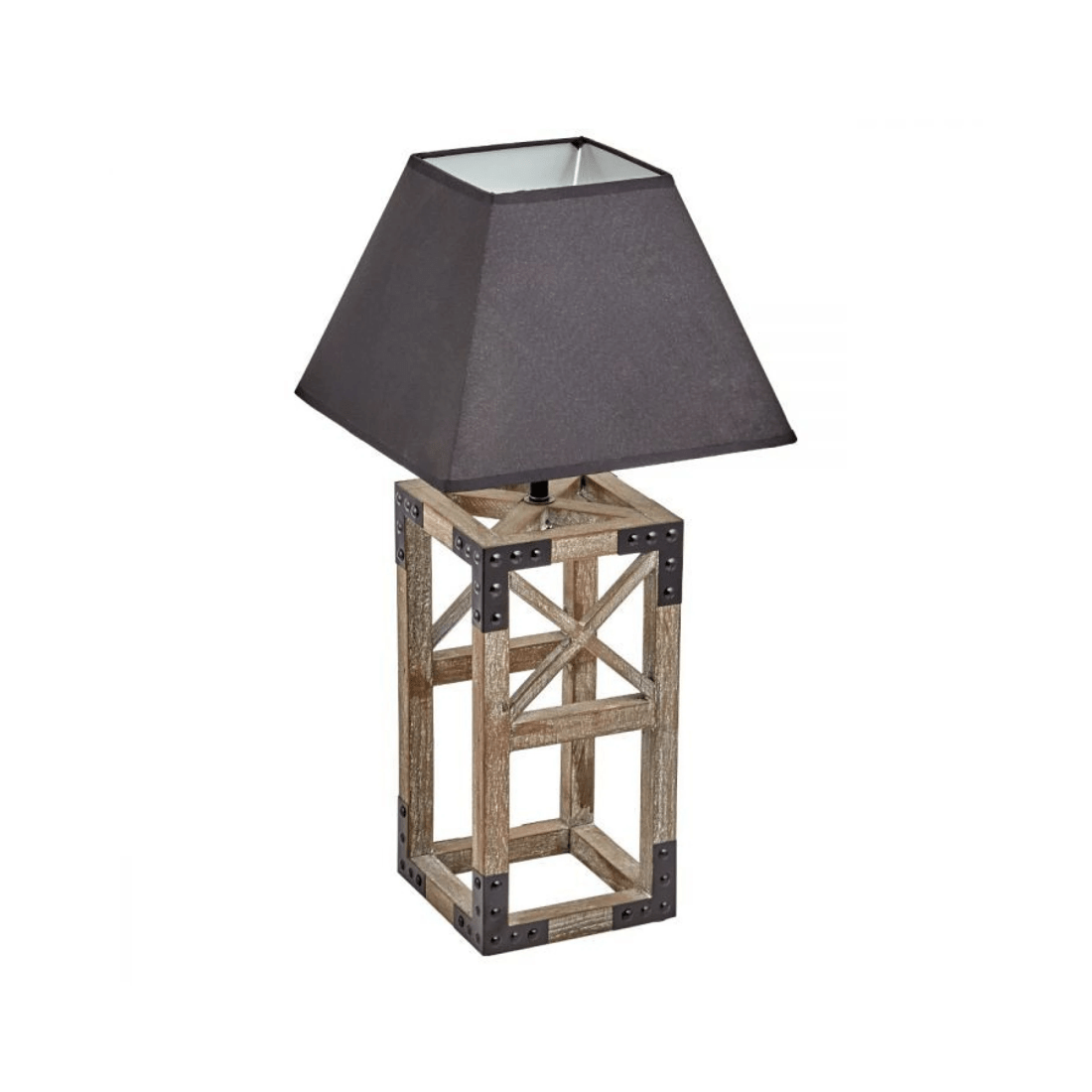 1 BR Home Wooden Table Lamp with Modern Rustic Geo Industrial Design, 1 of 8