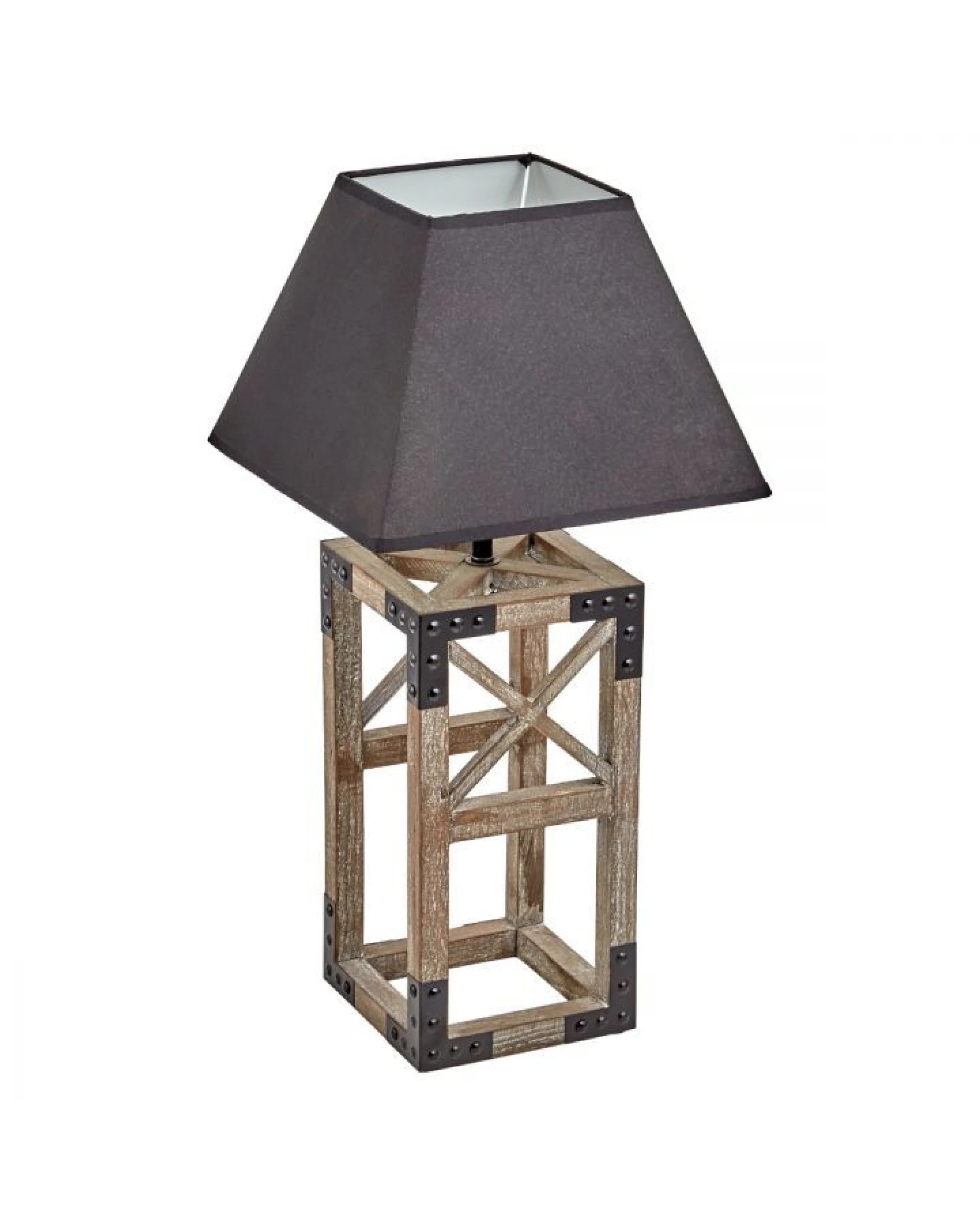 1 BR Home Wooden Table Lamp with Modern Rustic Geo Industrial Design, 1 of 7