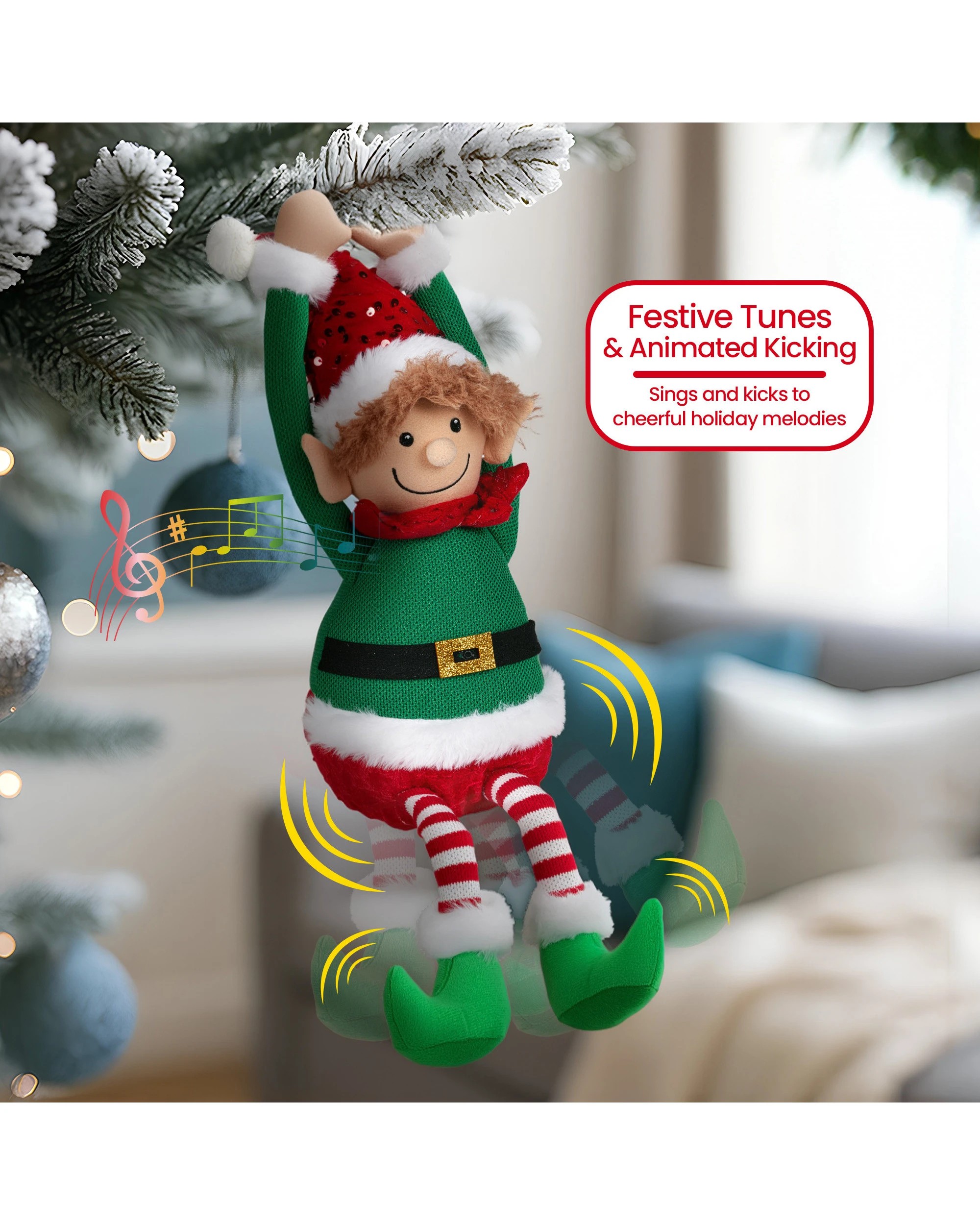 4 Christabelle 37cm Christmas Elf Animated Musical Decoration Ornament For Table Top Or Mantel Display, 4 of 5