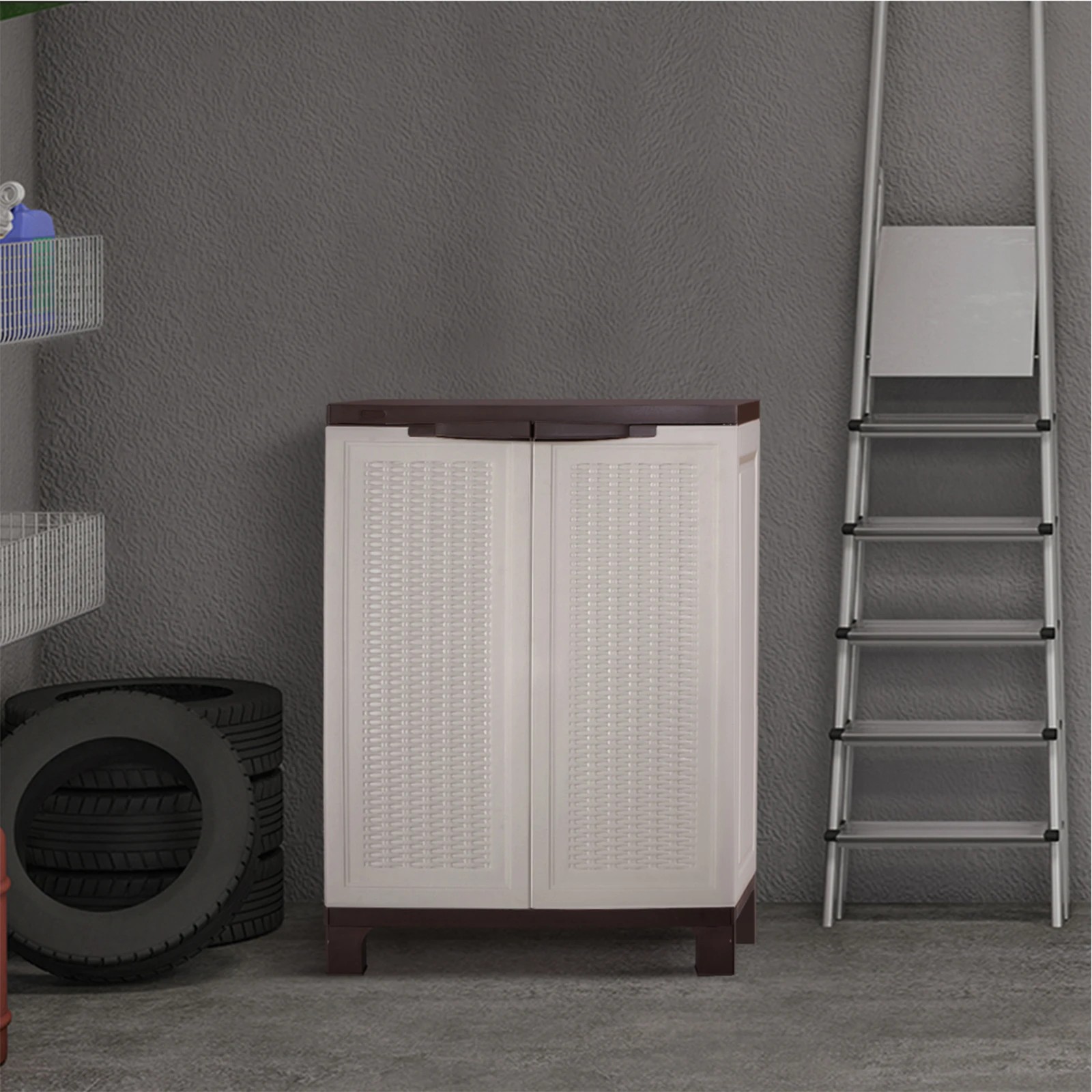 5 Livsip Outdoor Storage Cabinet Box Garden Garage Cupboard Adjustable Lockable - Beige, 5 of 7